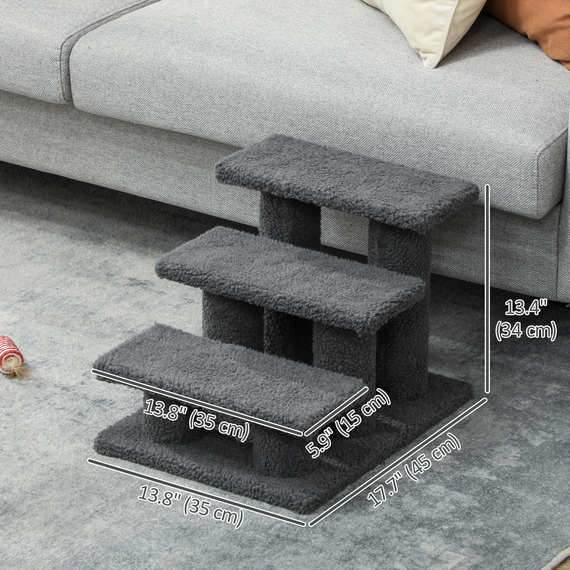 3 Tier Pet Stairs Dog Cat Step Scratch Post Furniture, Dark Grey