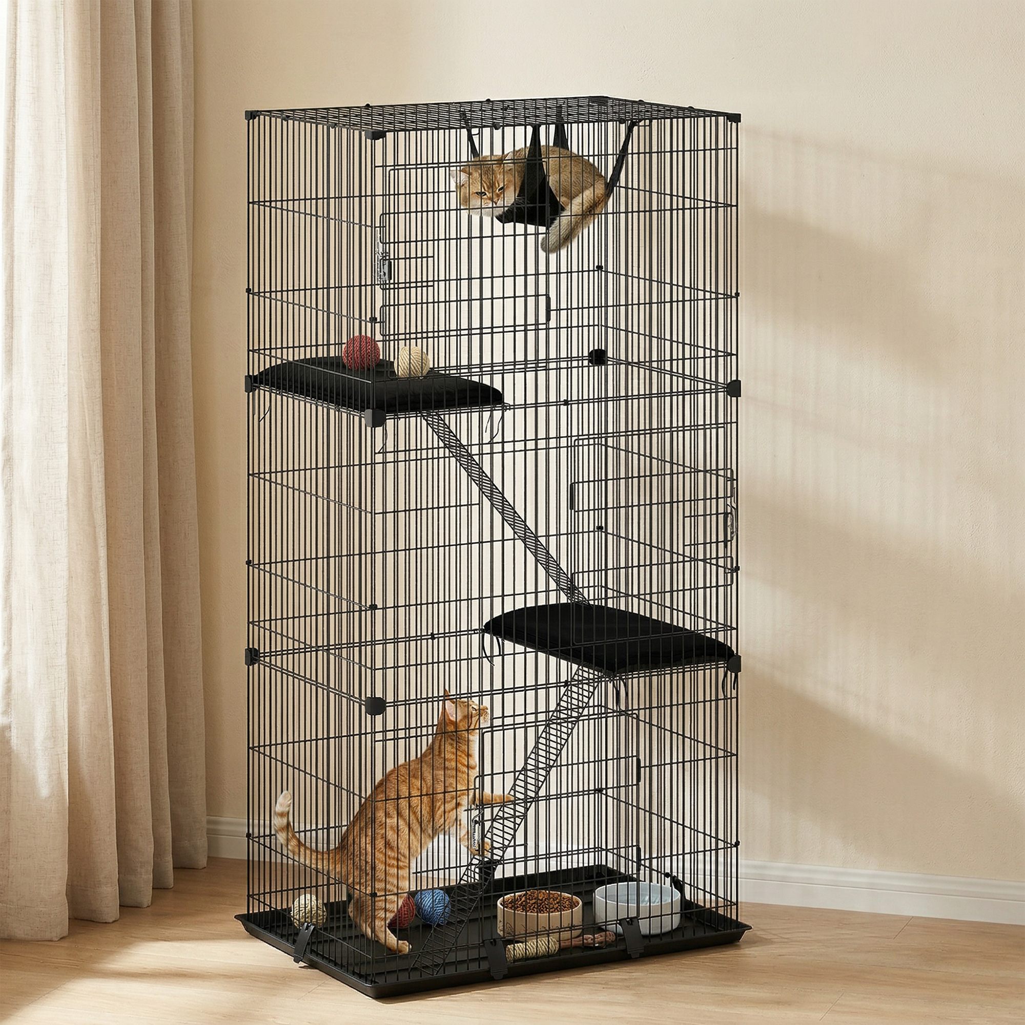 3-Tier Cat Cage Indoor, Detachable Metal Wire Kennel withwith Hammock, Platform, Tray and Cushion for 1-2 Kittens