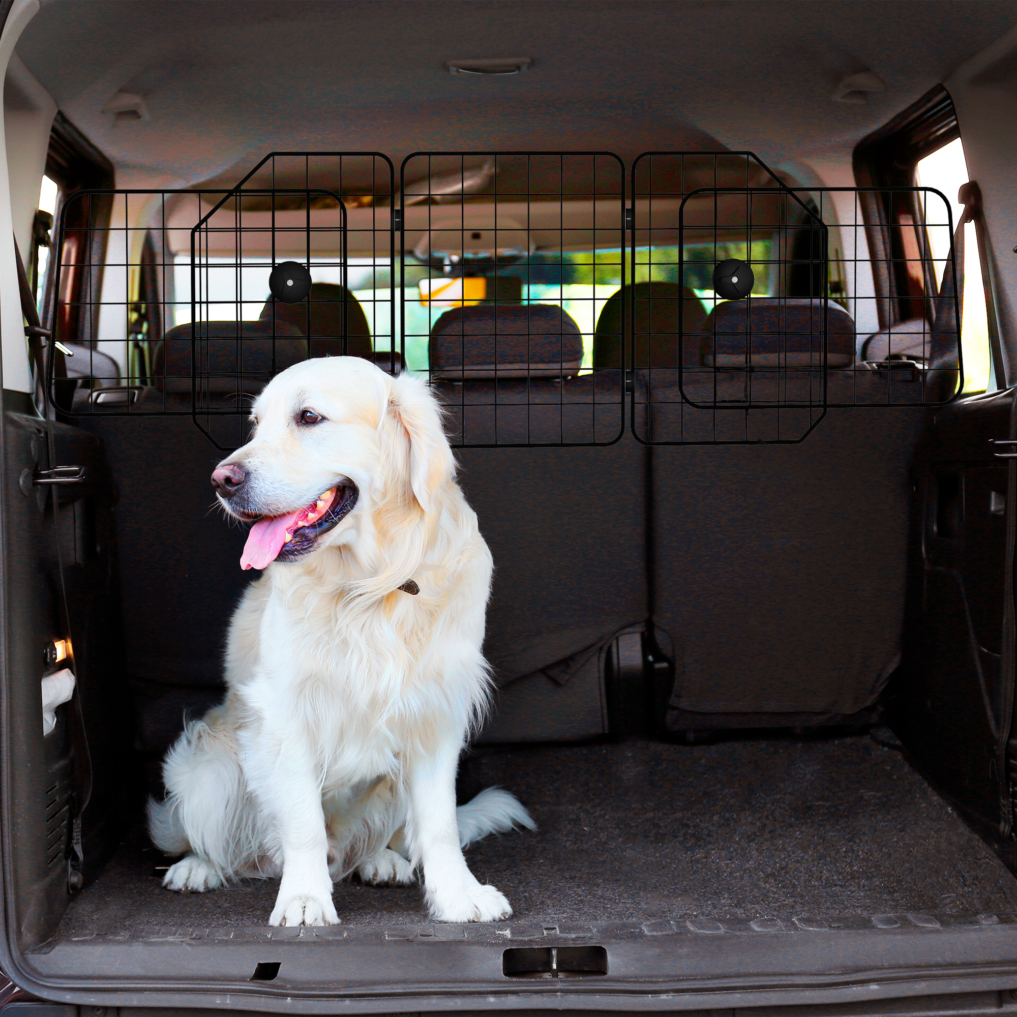 Dog Car Barrier for SUV, Adjustable Car Divider for Trunk Cargo Area, Heavy-Duty Steel Wire Mesh Barrier, Black