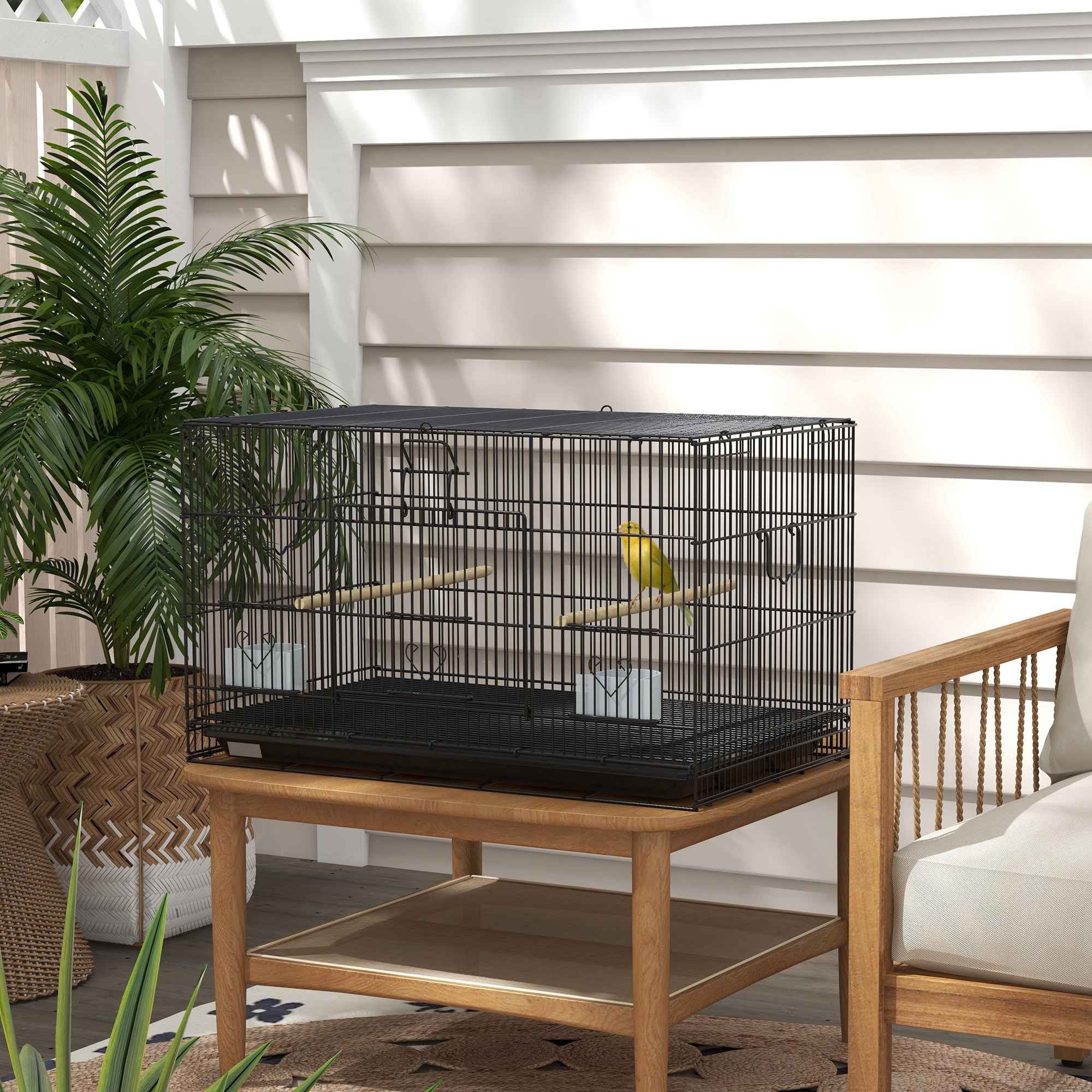 Birdcage for Canaries, Lovebirds Finches, Budgie Cage with Removable Tray, Bottom Mesh Panel, Wooden Perches, Food Containers, 30"L x 18"W x 18"H, Black