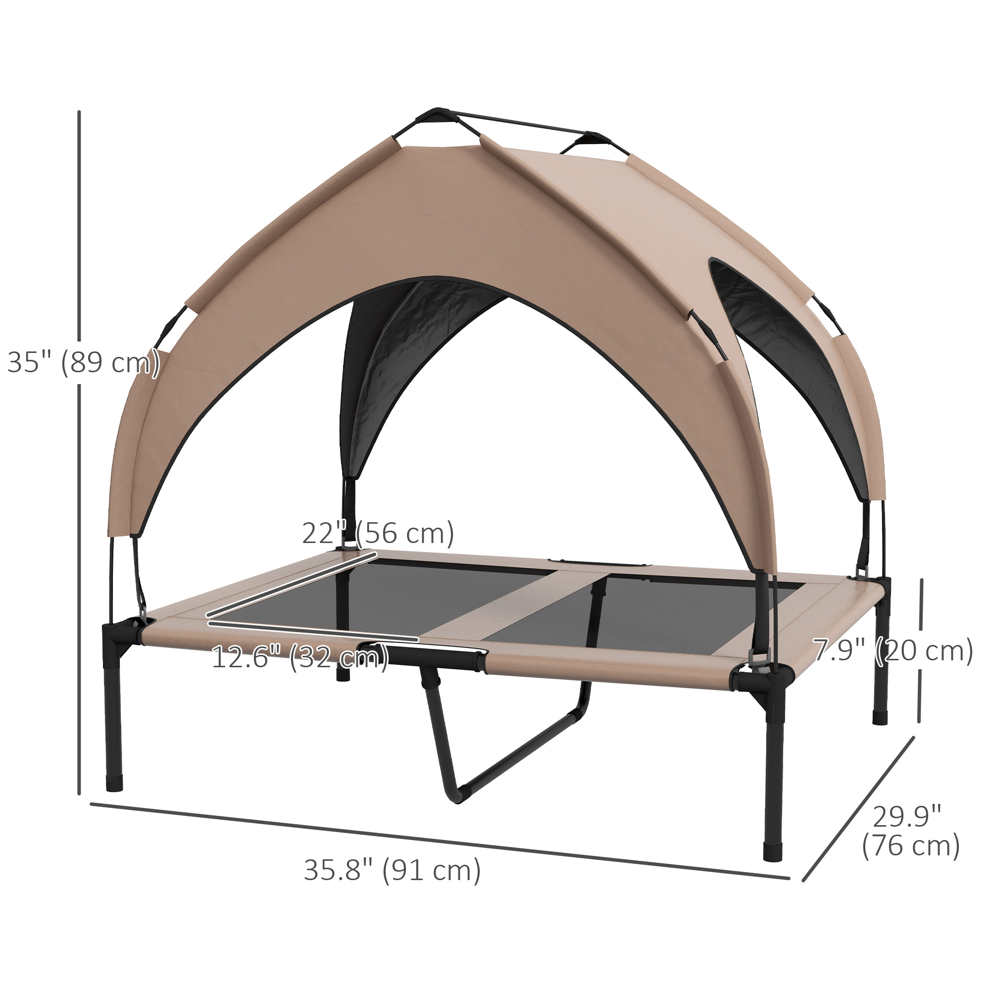 Raised Dog Bed Cooling Dog Cot w/ Canopy Washable Breathable Mesh, for Medium and Large Dogs, Coffee