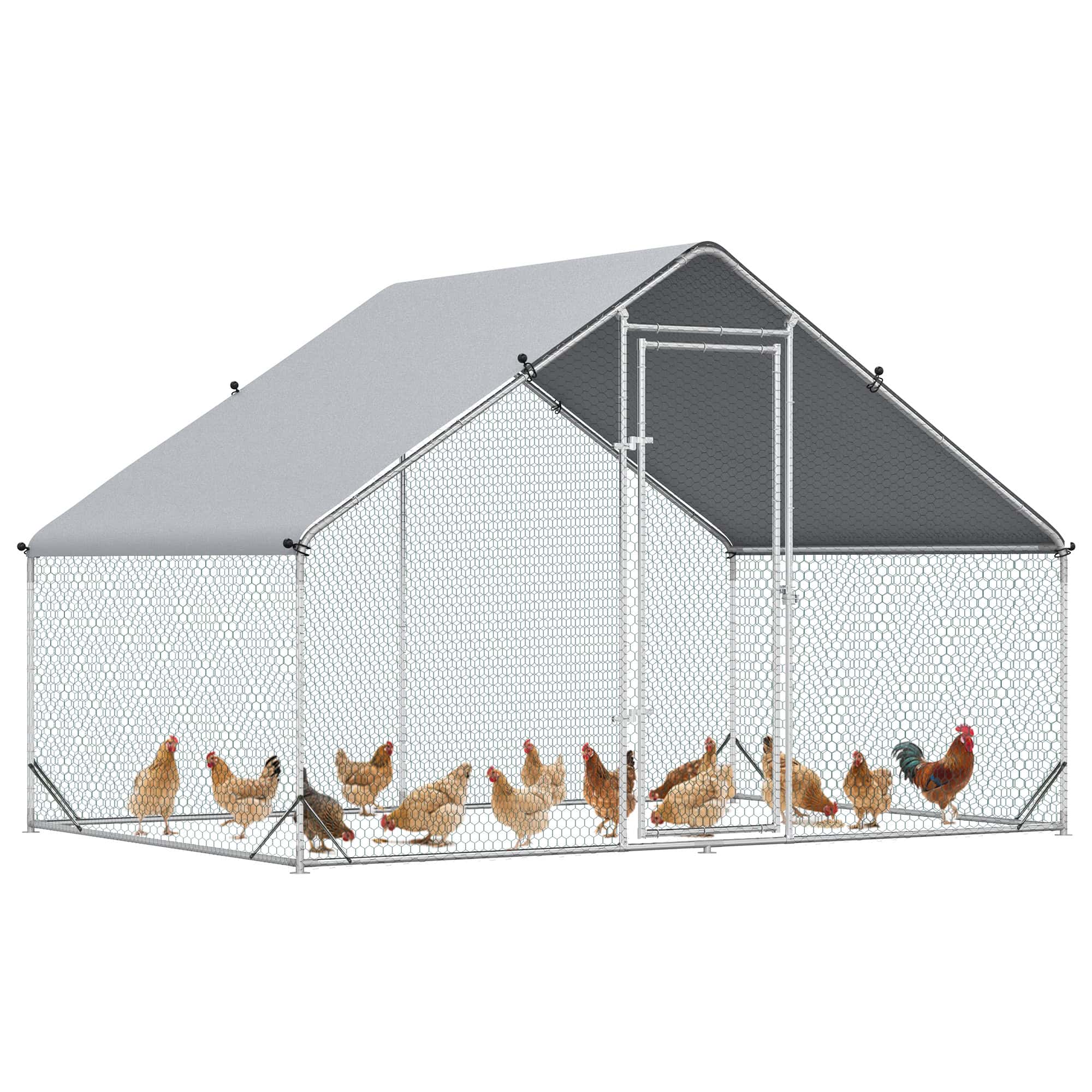 9.8' x 6.6' x 6.6' Chicken Coop Cage, Outdoor Chicken Run w/Cover & Lockable Door