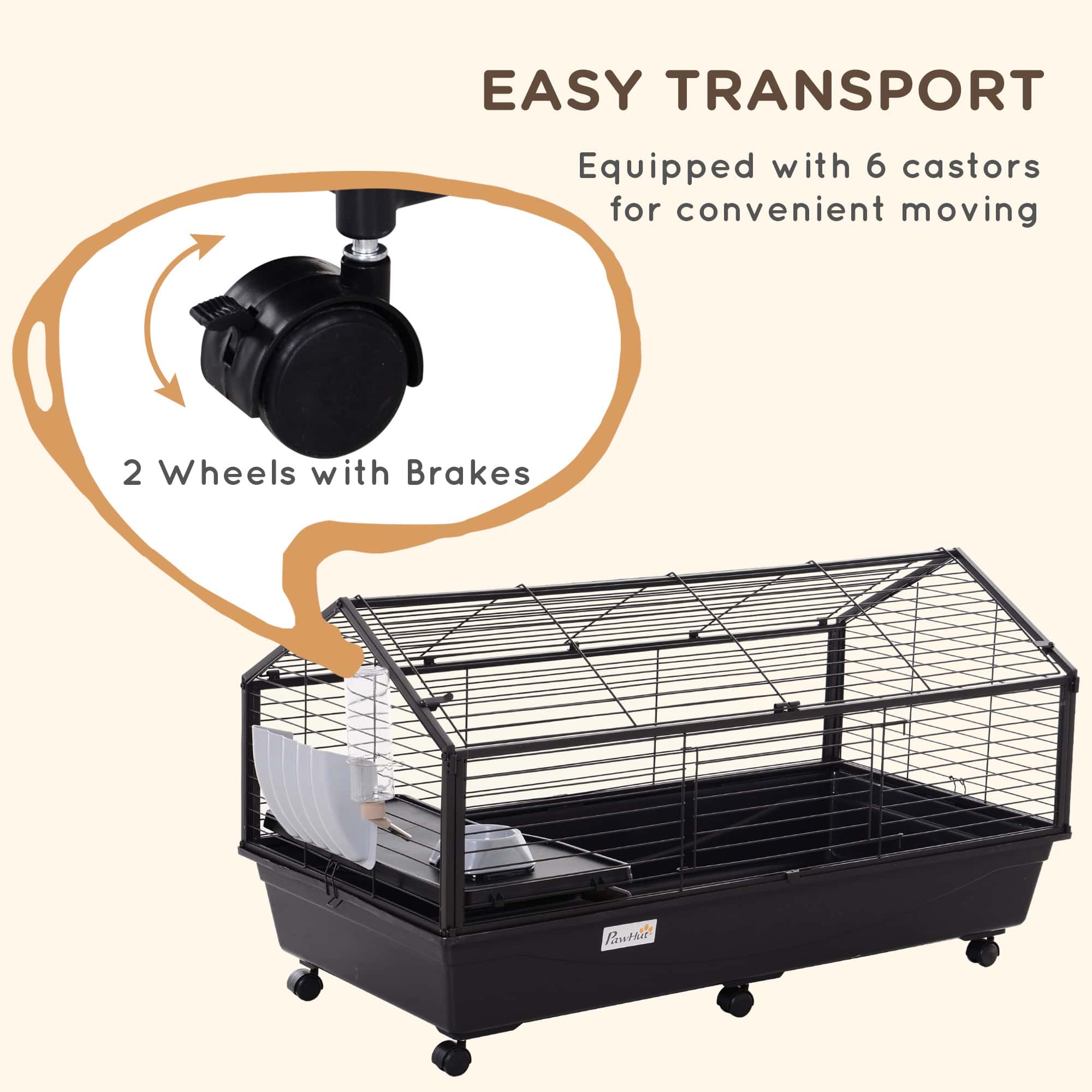 Guinea Pig Cage with Foldable Detachable Playpen, Rolling Rabbit Chinchilla Hedgehog Bunny Cage Small Animal Habitat with Water Bottle, Hay Feeder, 34.5" x 50.5" x 22"