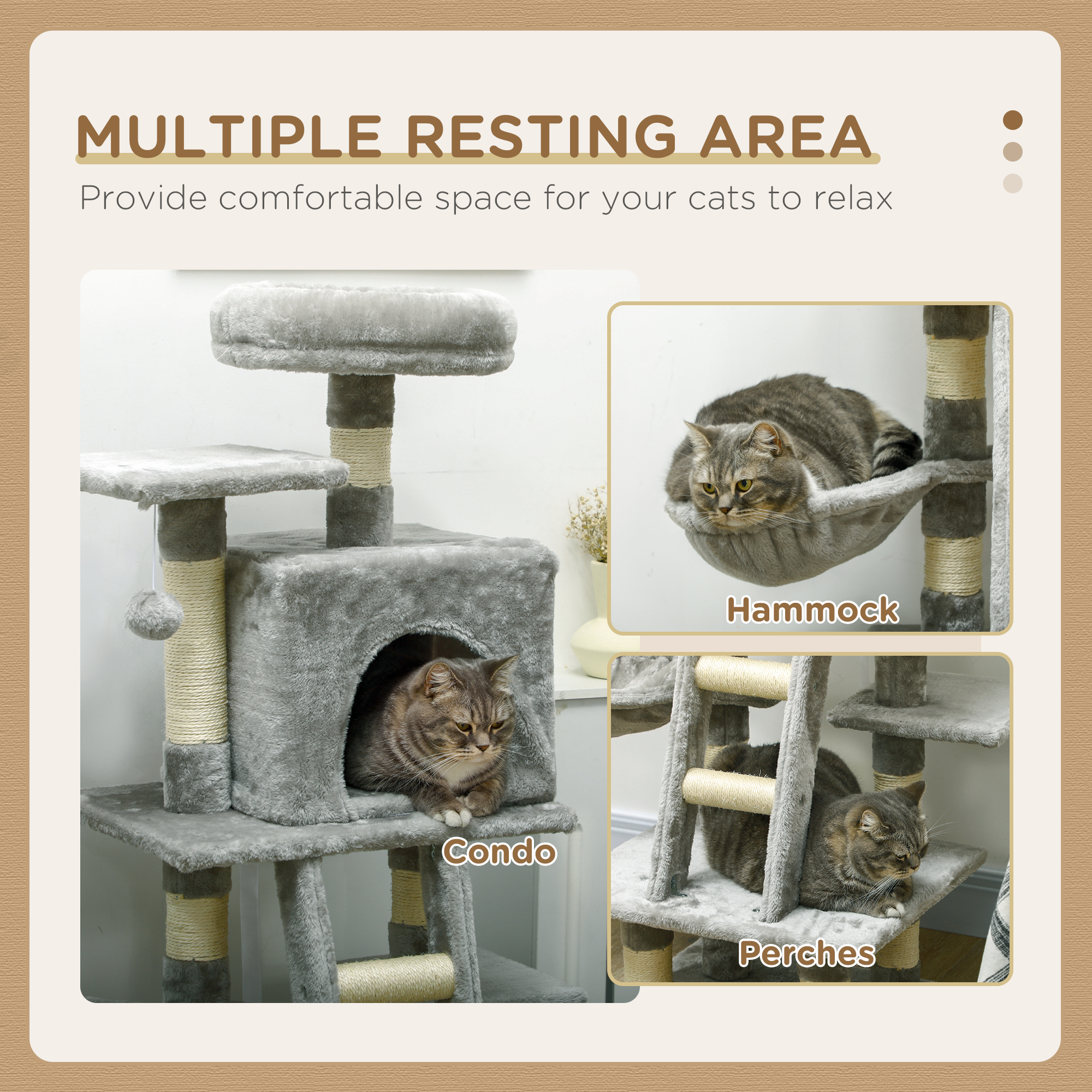 52 Inch Large Cat Tree for Indoor Cats, Light Grey