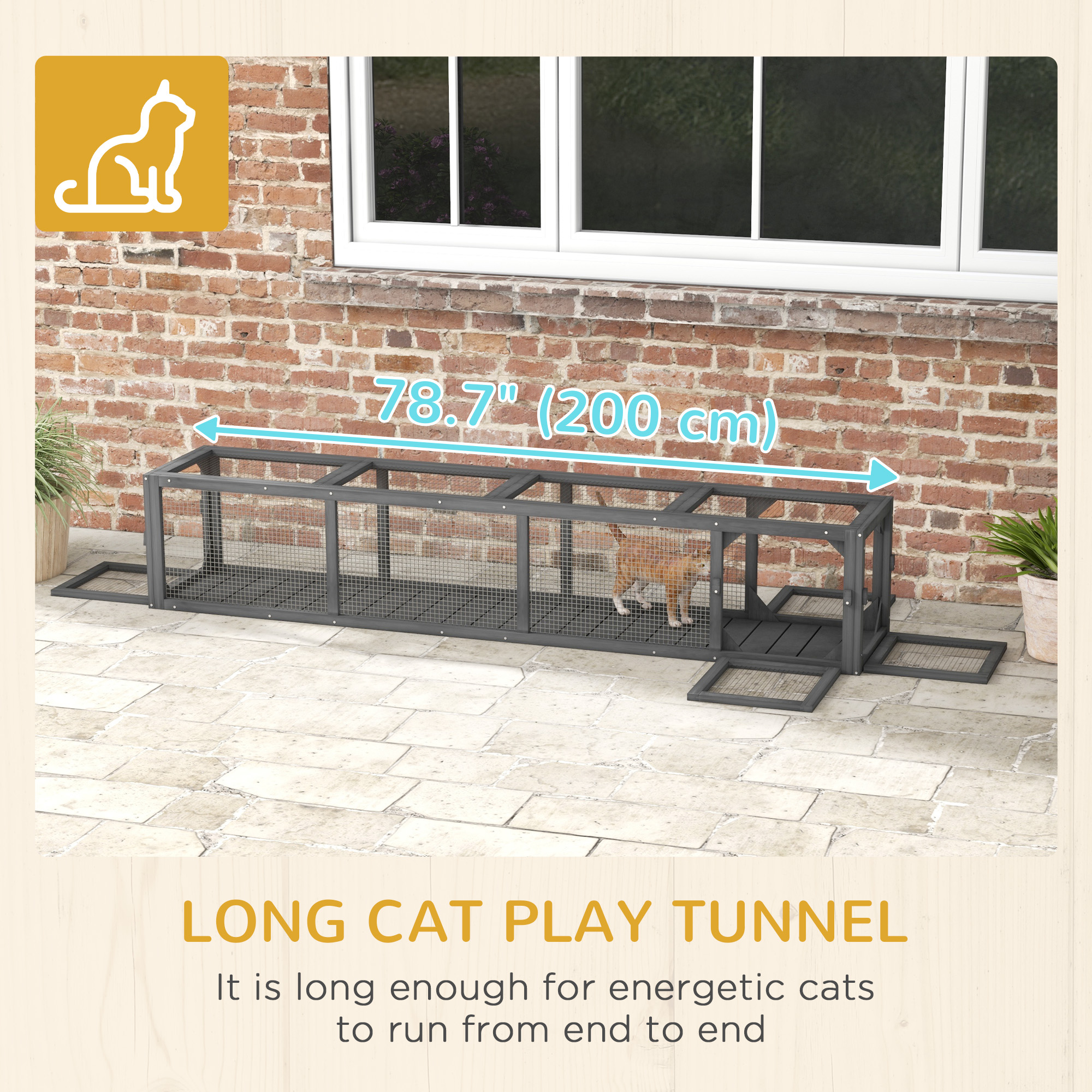 79" Long Cat Tunnel, Cat shelter L- Shape with Extendable Design, Cat Enclosure for Indoor/Outdoor Use, Lead Grey