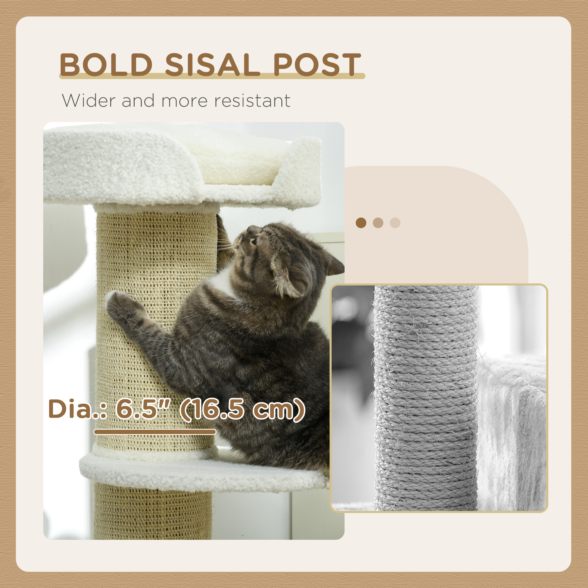Cat Tree Kitty Tower with Sisal Mat Scratching Post, Cat Bed, Cushion, Perch, 18" x 18" x 36", Cream White