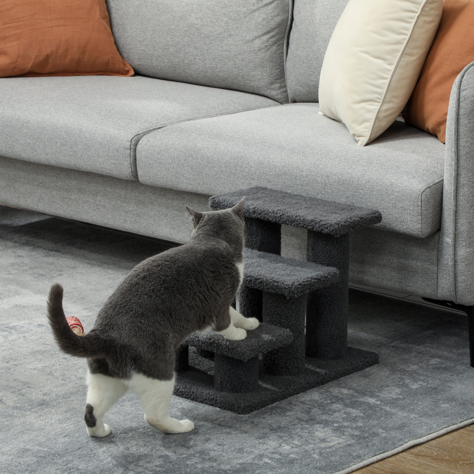 3 Tier Pet Stairs Dog Cat Step Scratch Post Furniture, Dark Grey