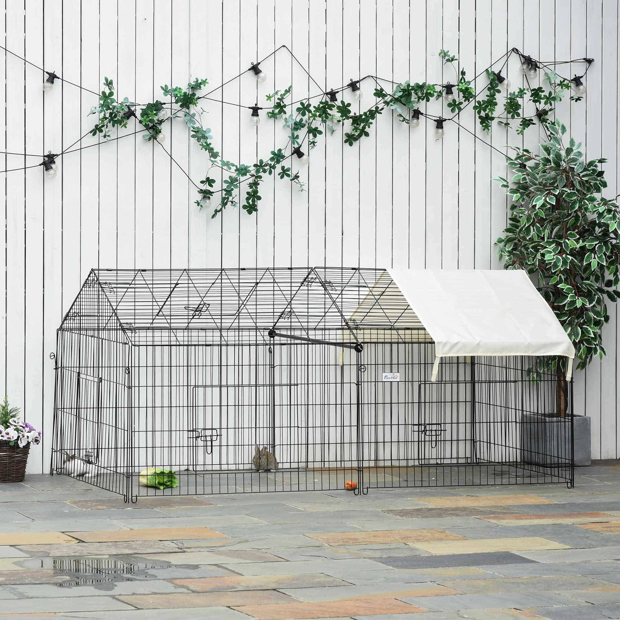 Pet Playpen with Roof, Metal Guinea Pig Cage, Rabbit Pen, Chicken Coop Run, Catio Cat Enclosure with Cover, Doors, Indoor Outdoor for Small Animals, 87" x 41" x 41", Cream