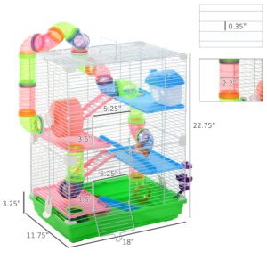 5 Tiers Hamster Cage Portable with Exercise Wheels Play Tube Water Bottle Dishes House Ladder for Gerbils, Green