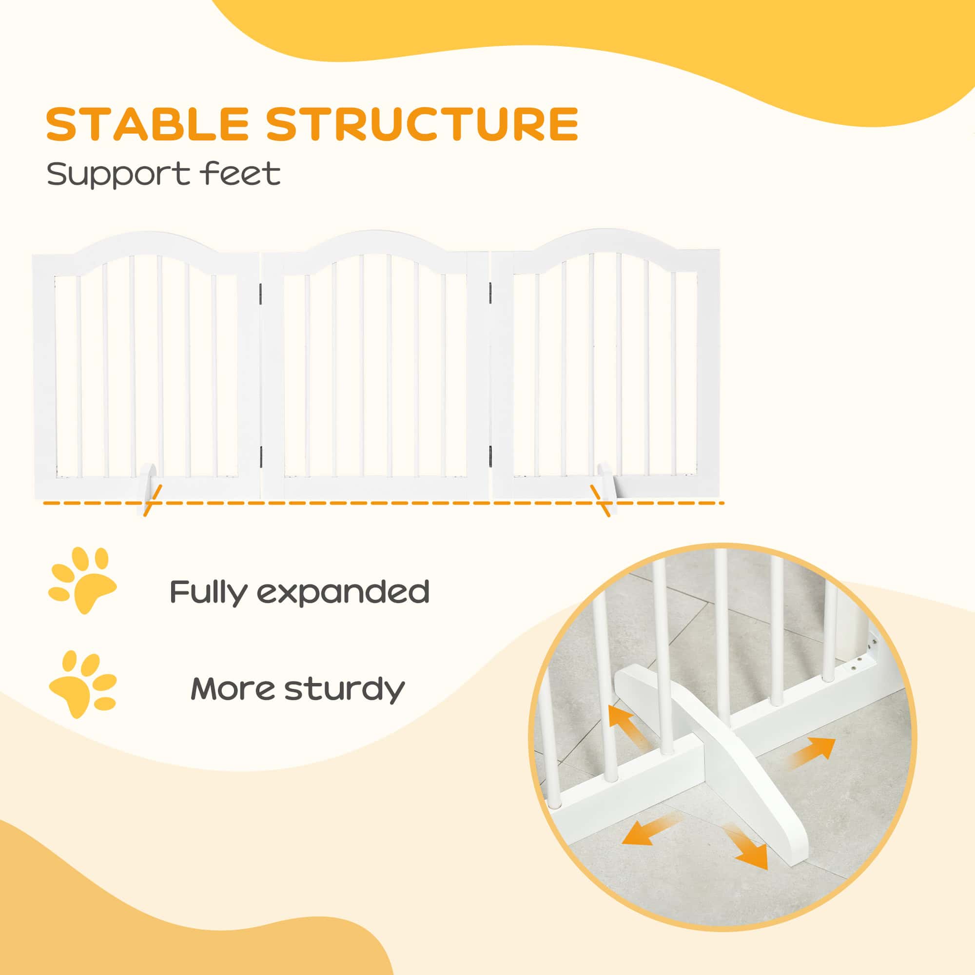 24"H Foldable Dog Gate, 3 Panels Freestanding Pet Gate Barriers Indoor with Support Feet, Puppy Fence for Small Dogs, White - Image 7