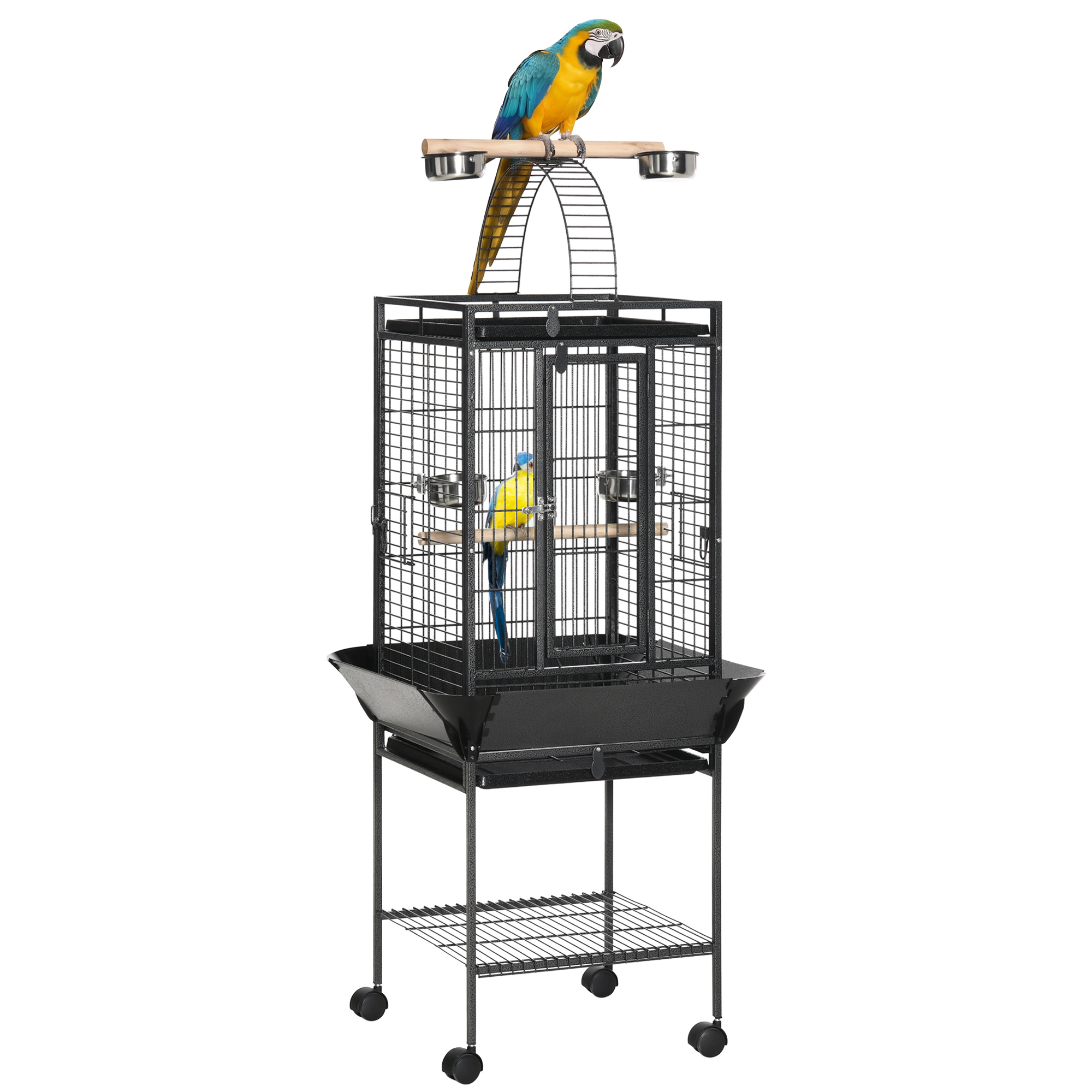 61.5 Inch Bird Cage Parakeet House for Cockatiel with Stand, Pull Out Tray, Play Top, Storage Shelf, Wood Perch, Food Container