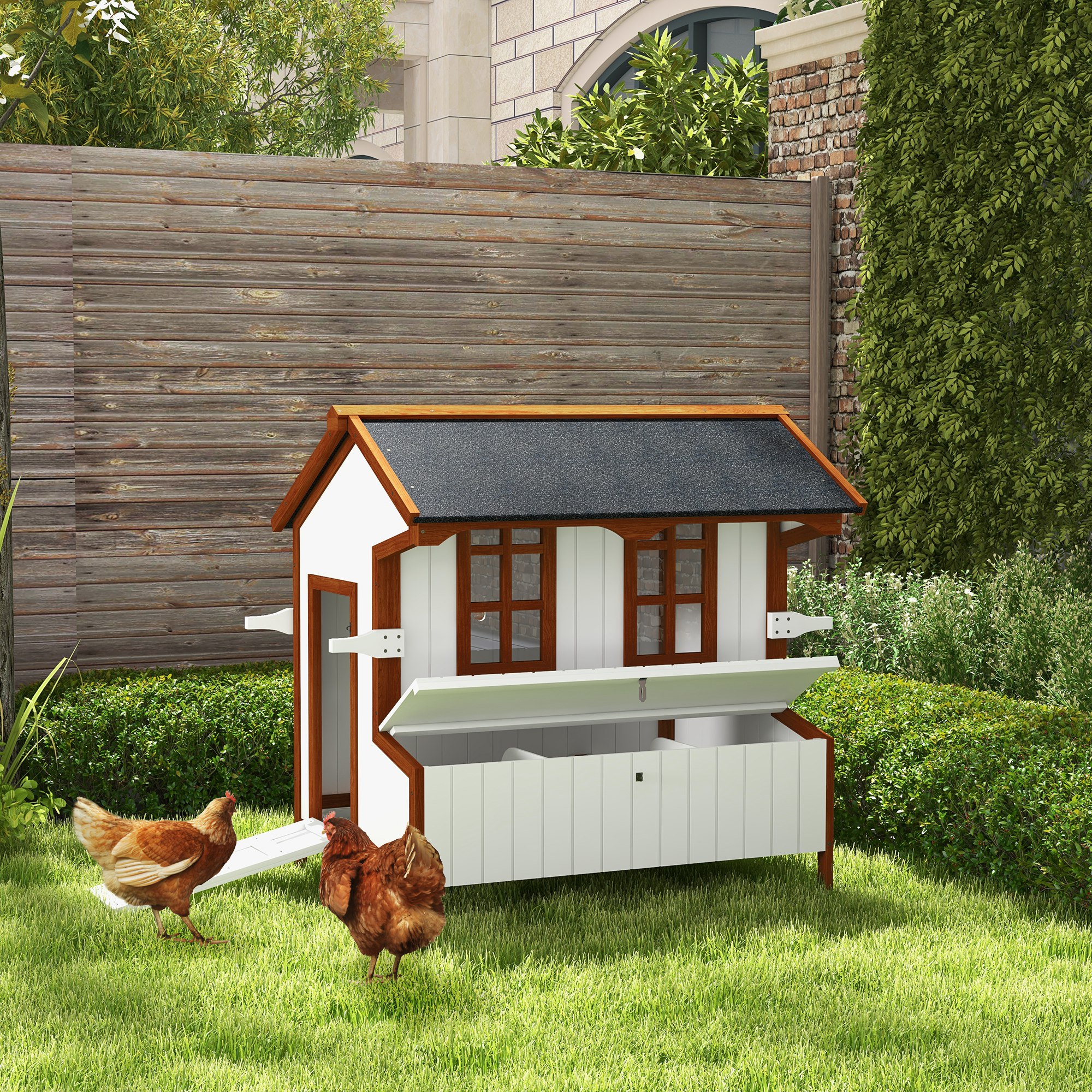 47" Chicken Coop Wooden Chicken House Rabbit Hutch Raised Poultry Cage Portable Hen Pen Backyard