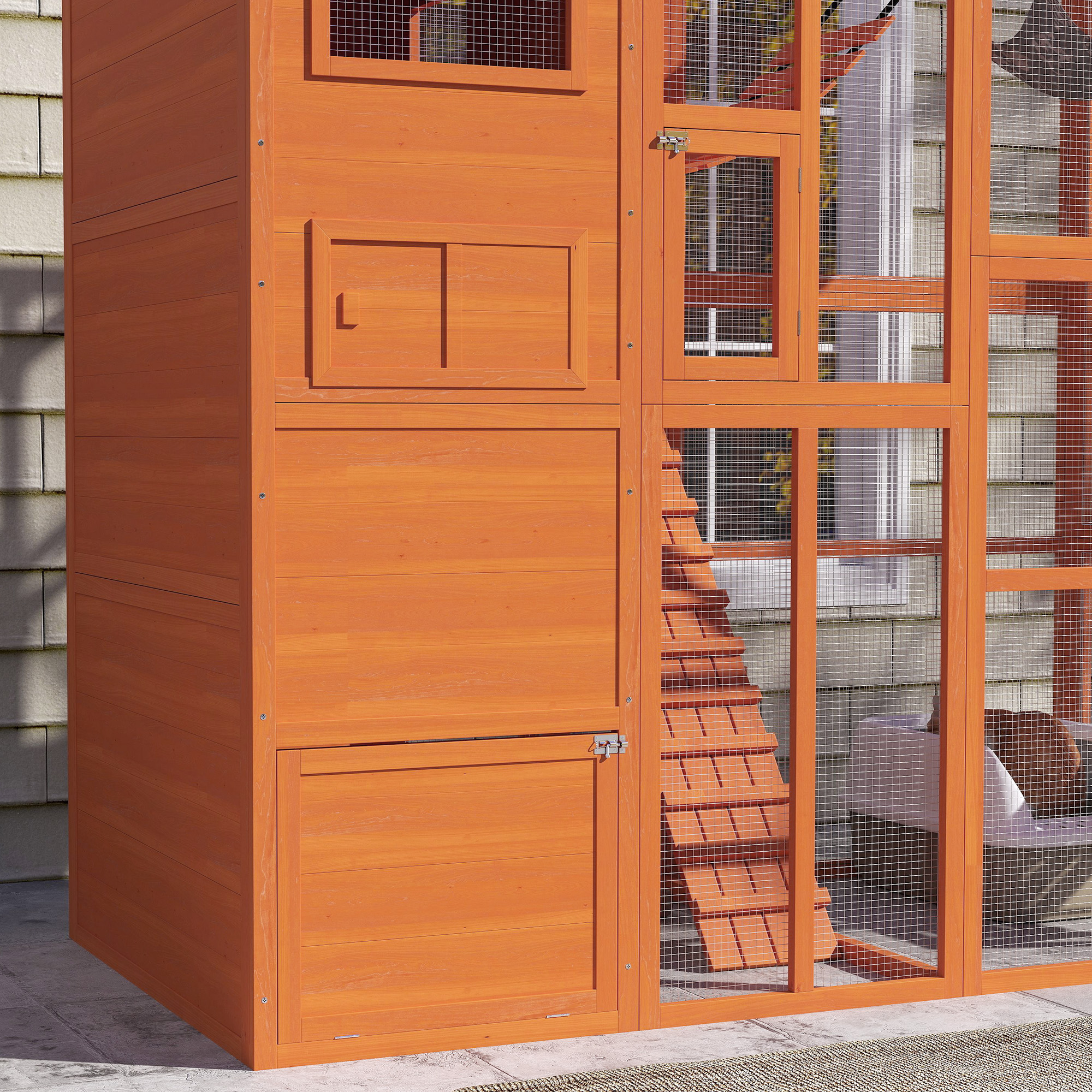 76" Catio Outdoor Cat Enclosure with Cat Condo, Jumping Platforms, Ladder, Ramps, Hammock for 2-3 Indoor Cats, Orange
