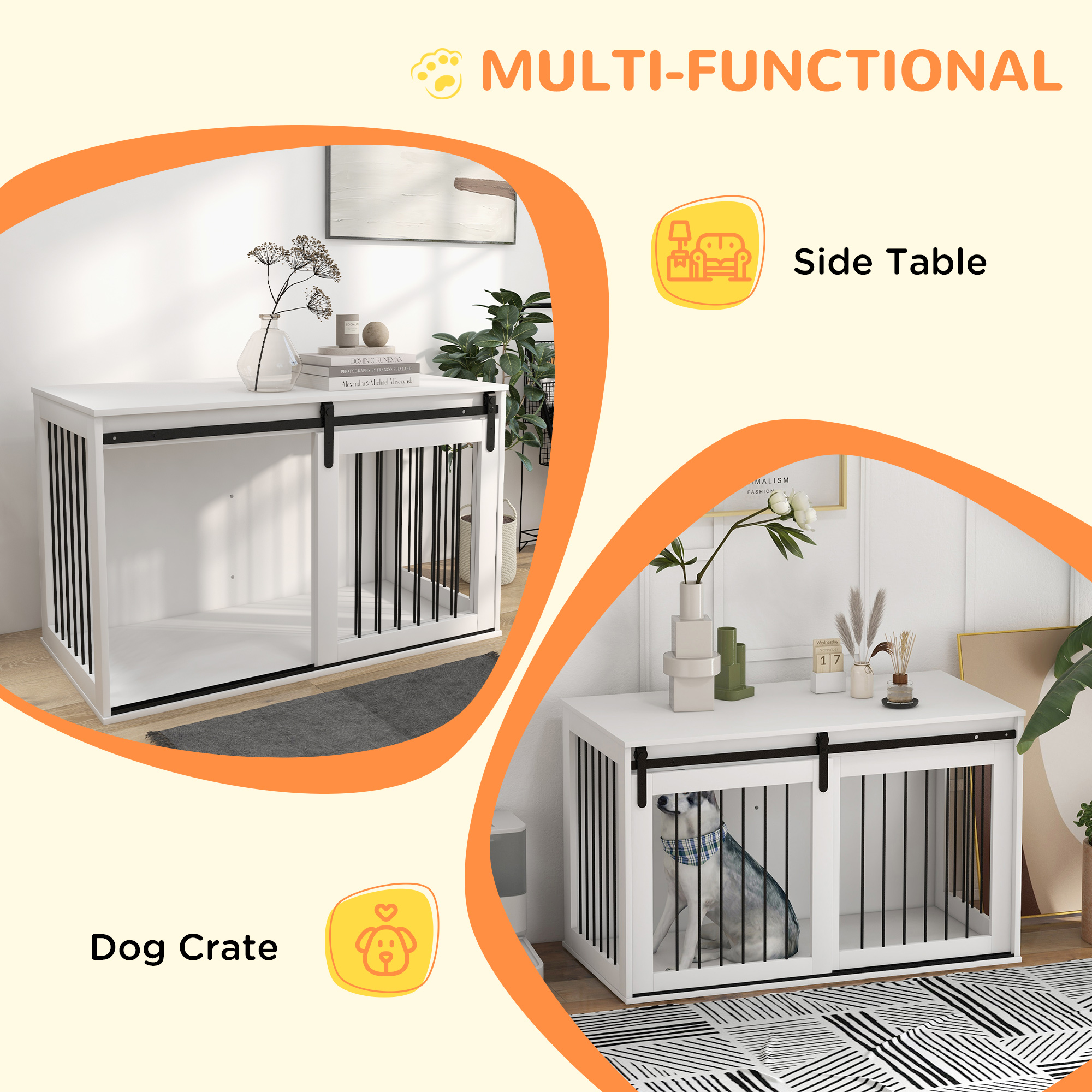 46.5" Dog Crate Furniture, Dog Crate End Side Table for Extra Large Dogs, White