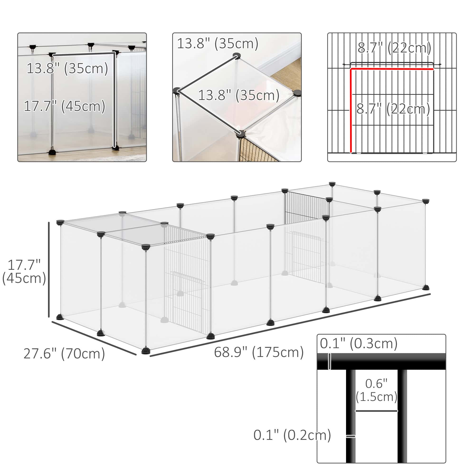 20 Panels DIY Small Animal Cage with Door, Top Cover, Indoor Yard Fence for Guinea Pig, Hedgehog, Bunny, White