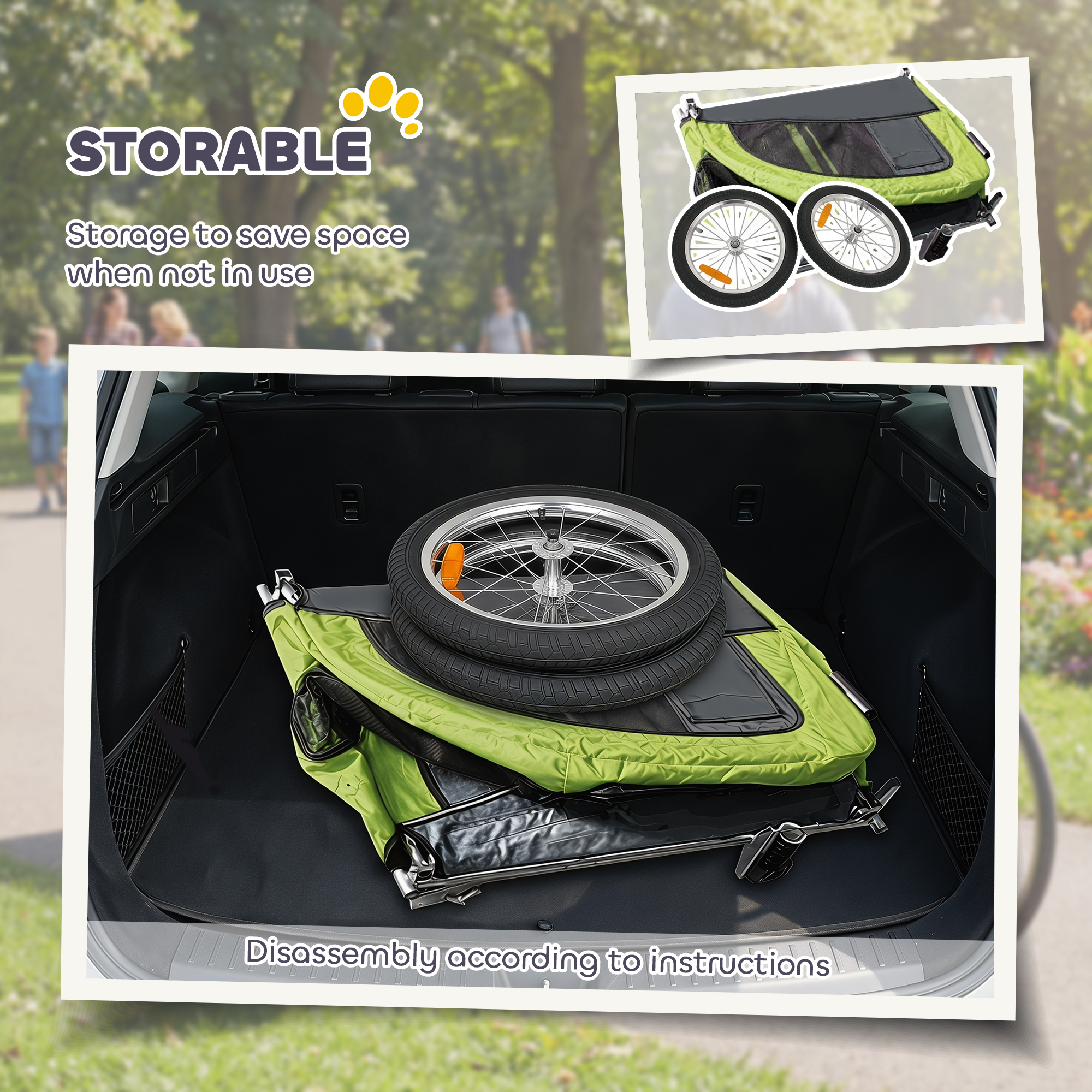 2 in 1 Dog Bike Trailer, Foldable Pet Stroller, Dog Bicycle Trailer with Suspension, Universal Bicycle Coupler, Green