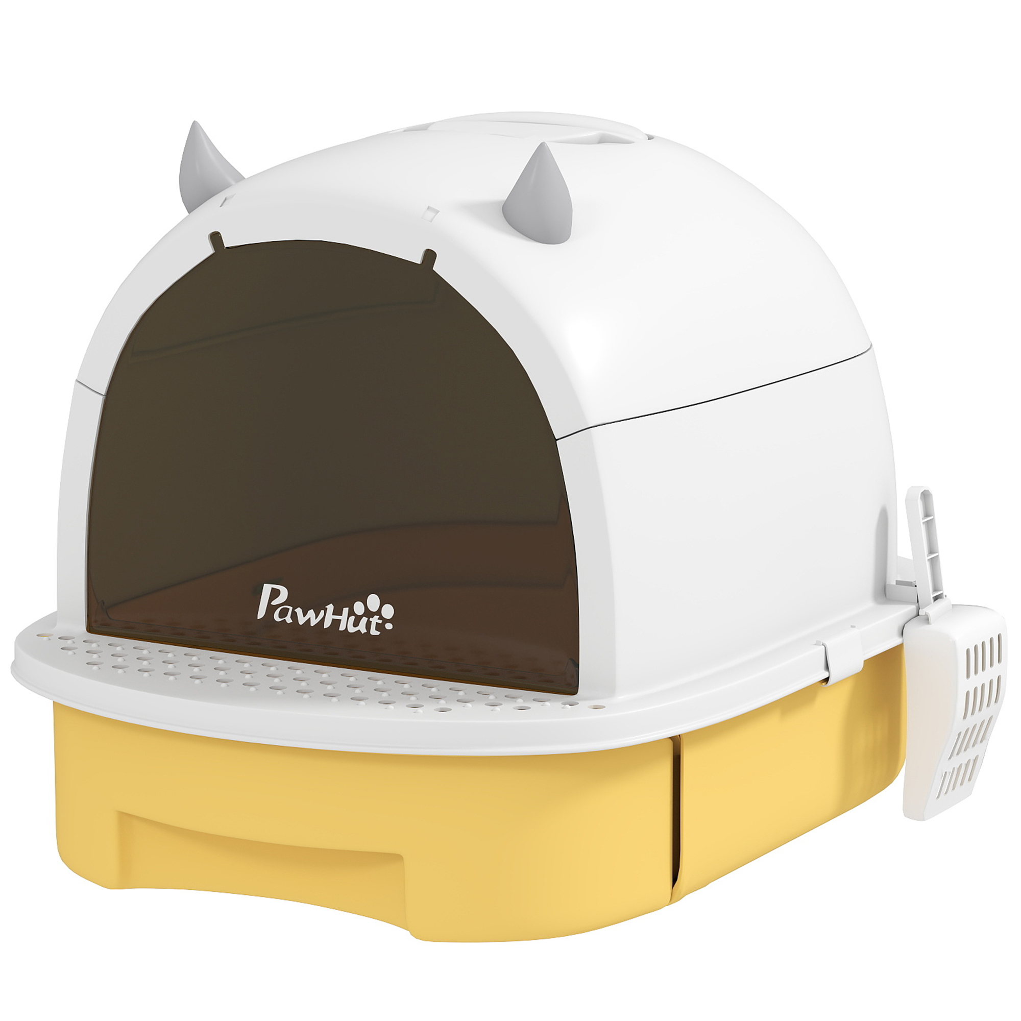 Cat Litter Box with Lid, Front Door Flap, Scoop, Handle, Easy Clean, for Small and Medium Cats, Yellow