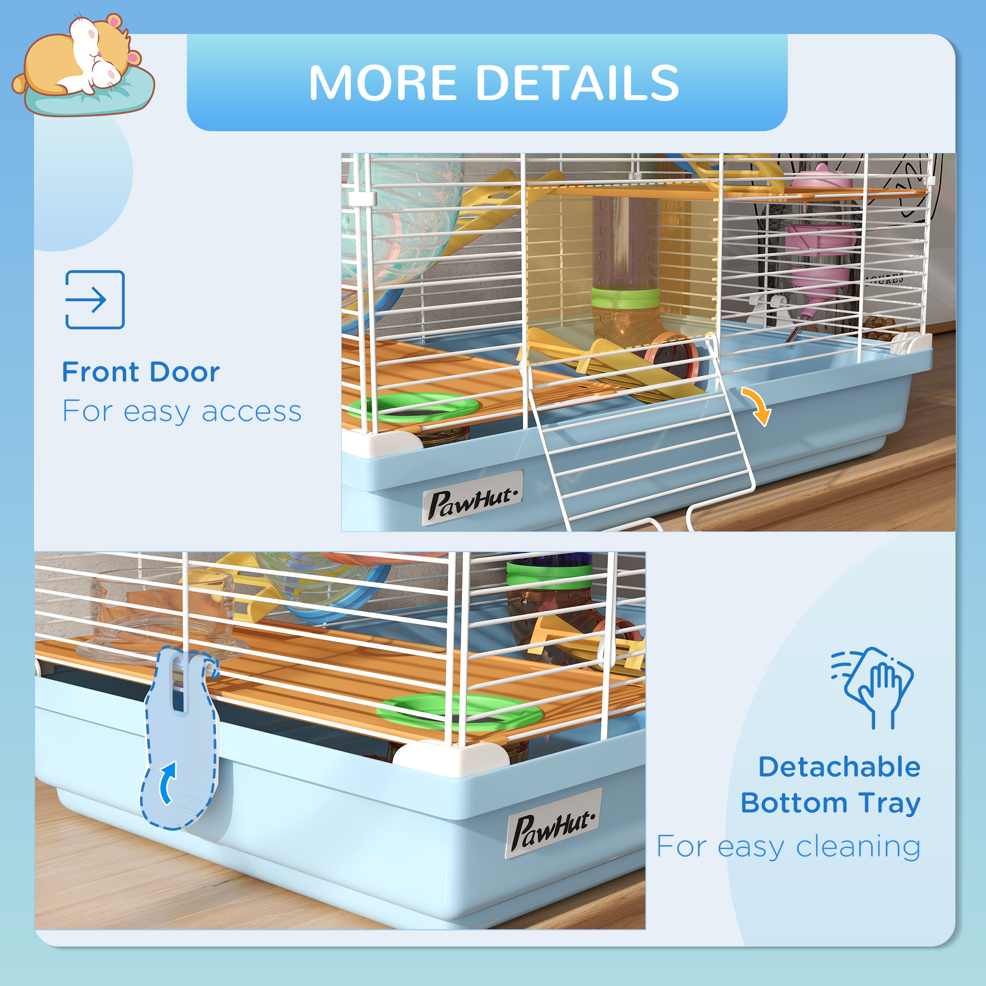 5 Tiers Hamster Cage Portable with Exercise Wheels Play Tube Water Bottle Dishes House Ladder for Gerbils, Light Blue