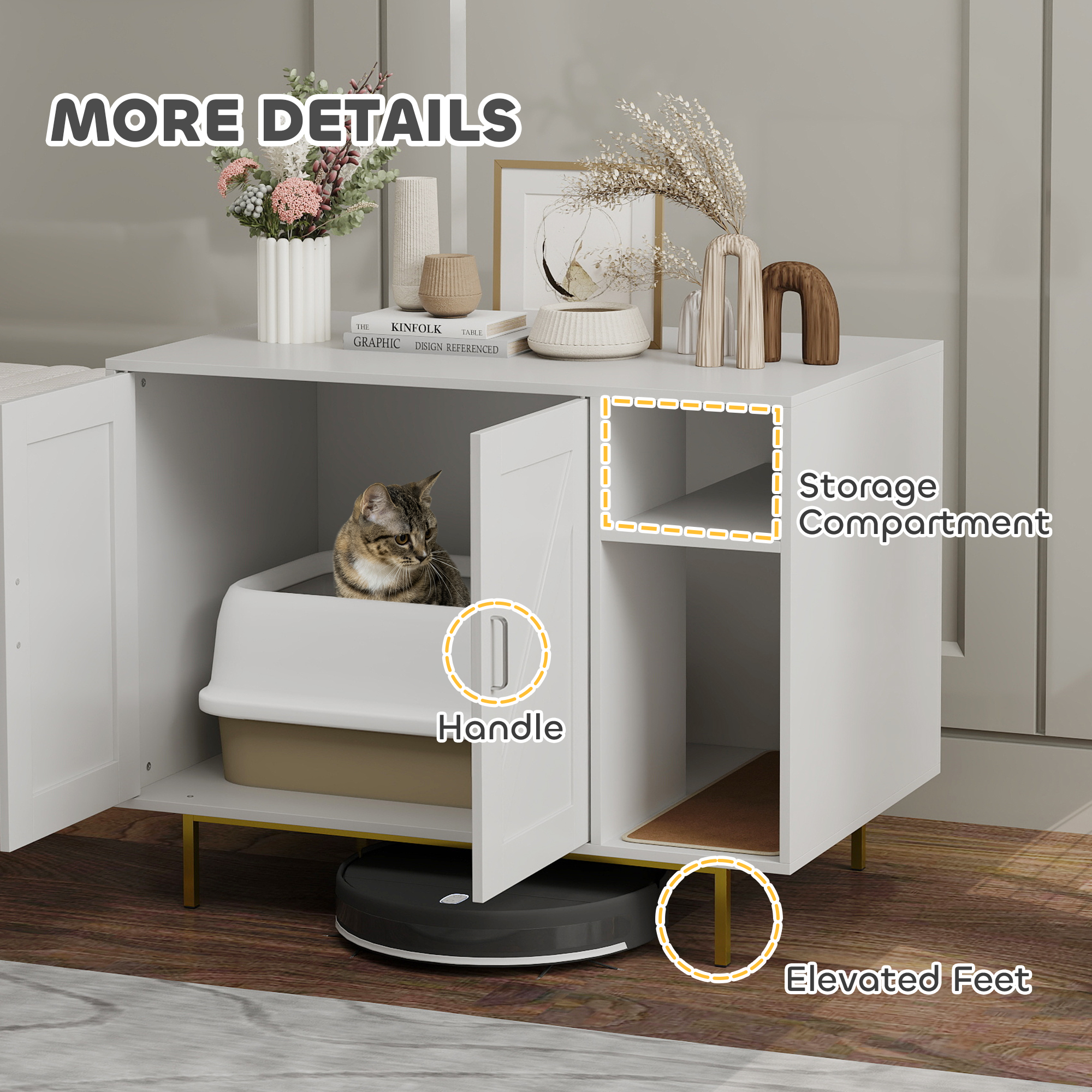 Cat Litter Box Enclosure, Hidden Litter Box with Scratching Pad, Storage, for Living Room, Bedroom, 31.5" x 20" x 24"