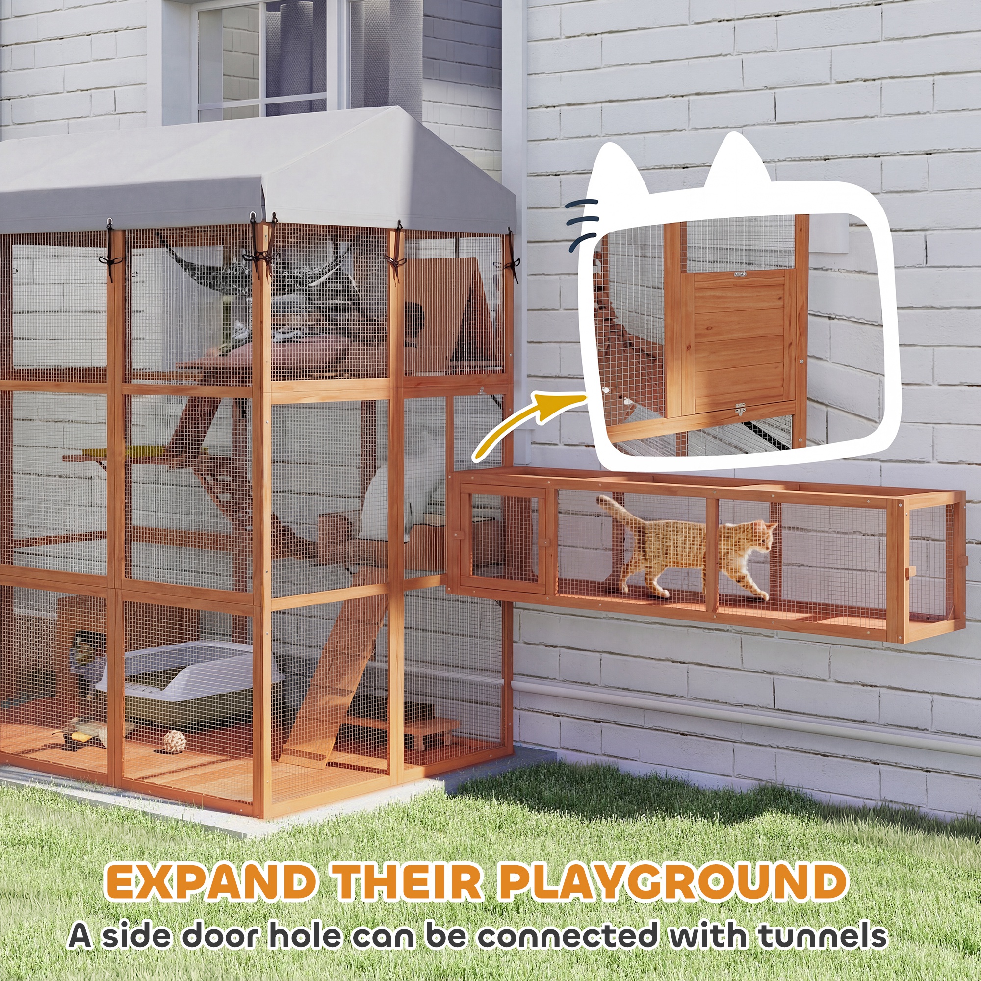 81"H Catio Outdoor with Floor to Prevent Escaping & Easy Cleaning, for 2-4 Cats Kittens, Orange