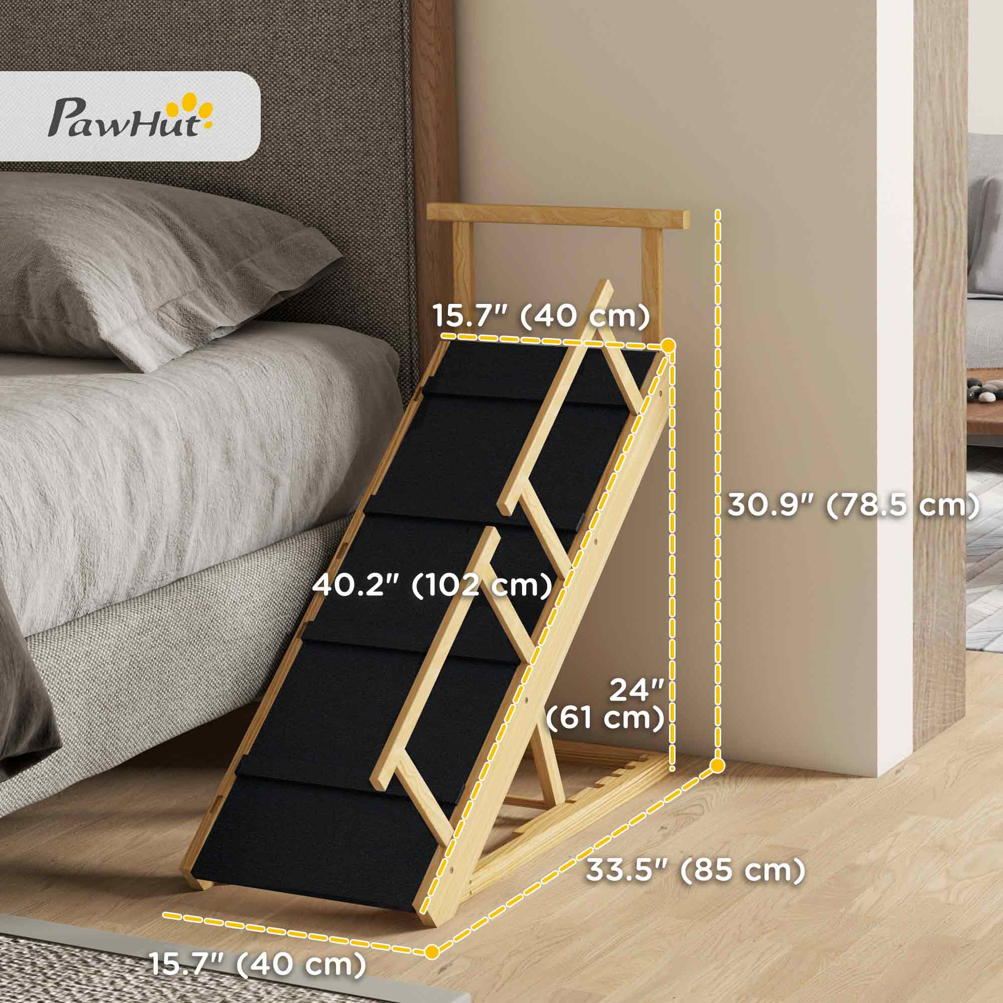 Adjustable Dog Stairs Foldable Dog Steps with Non-slip Mat for Small to Large Dogs for High Bed Sofa Couch