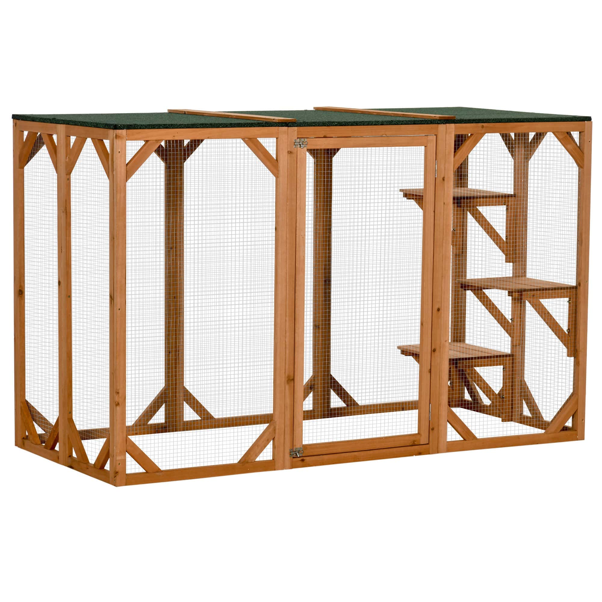 71"L Catio Outdoor Cat Enclosure, Indoor Cat Cage, Pet House, Small Animal Hutch for 1-2 Rabbit, Kitten, Kitty Crate Kennel w/ Waterproof Roof, Multi-Level Platforms, Orange
