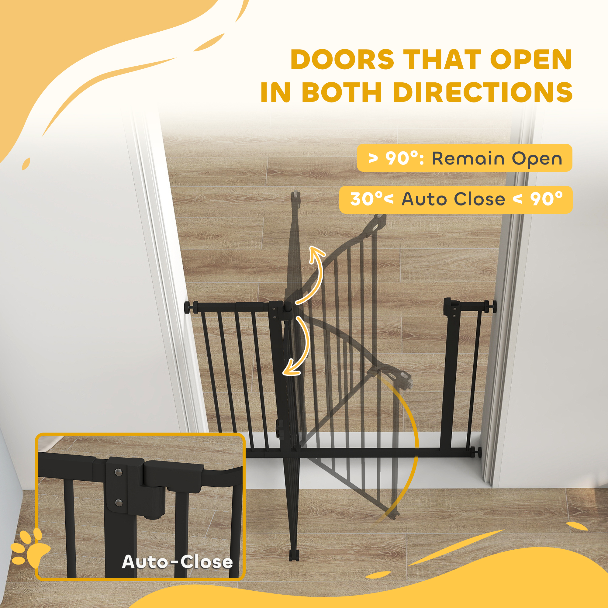 Extra Tall Dog Gate with Door, Pressure Fit, Auto Close, Double Locking for Doorways Hallways Stairs, 29"-37", Black
