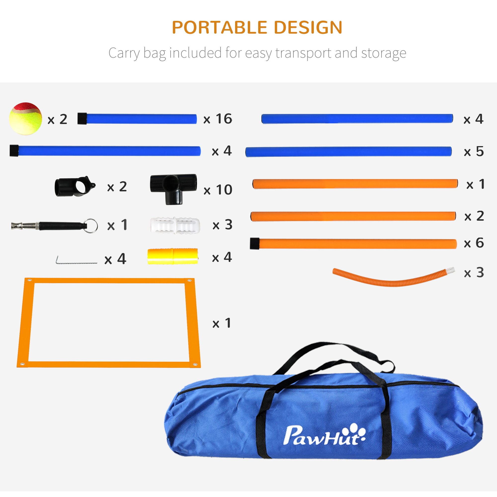 Dog Agility Training Equipment w/ Weave Poles, Adjustable Hurdle, Jump Ring, Pause Box, Whistle, Balls, Carry Bag