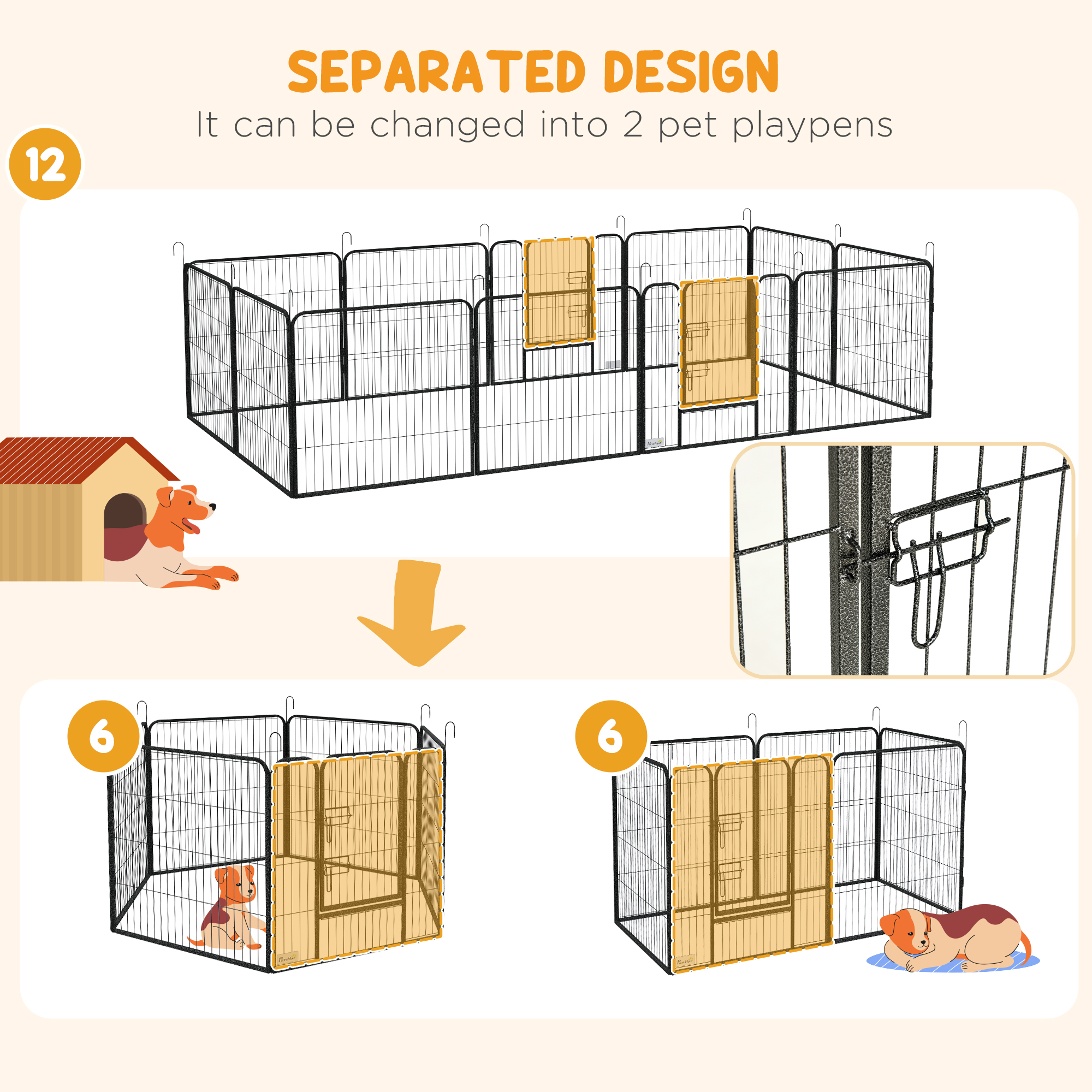Dog Pen with Gate, 12 Panels Puppy Playpen, Dog Fence, 31.5"H