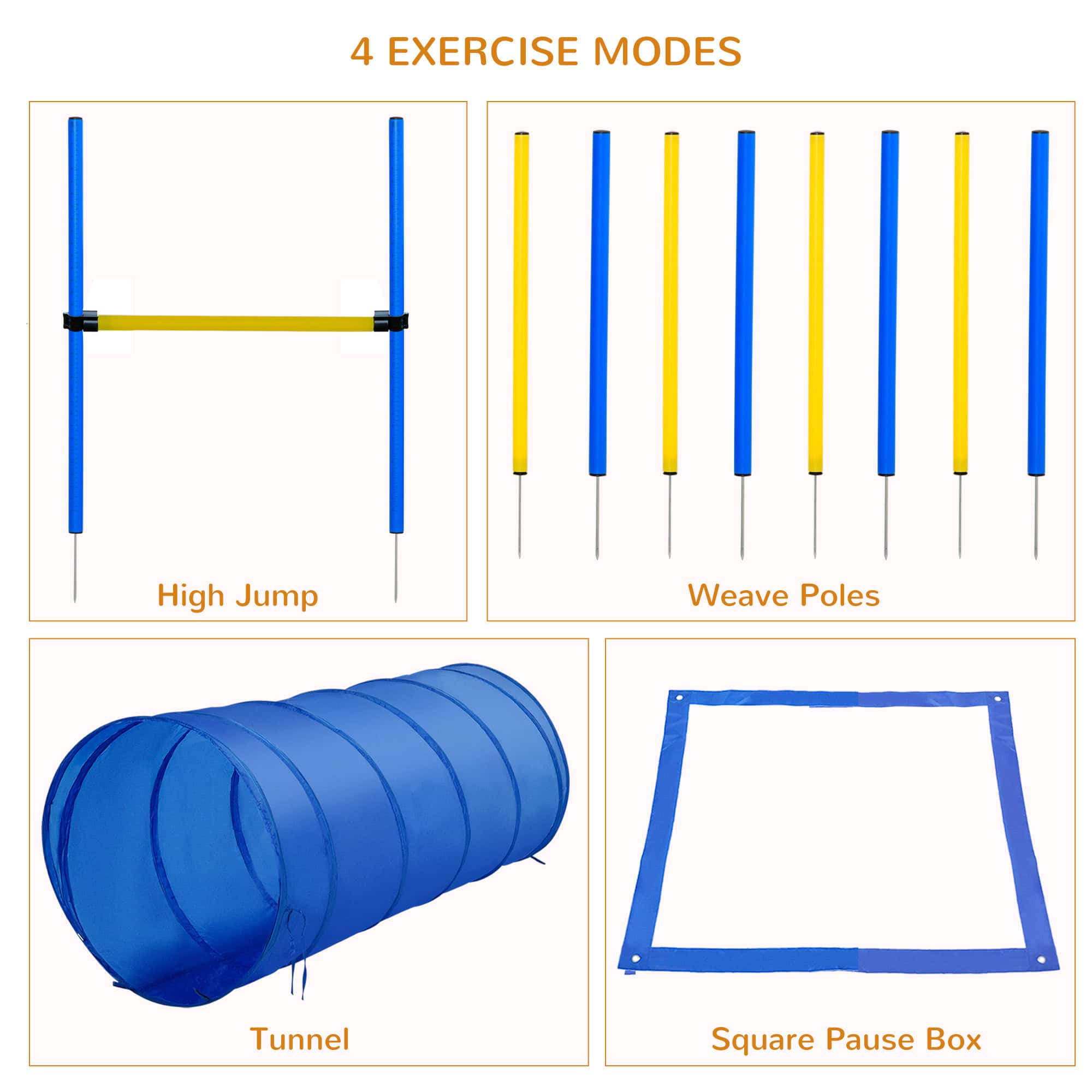 Dog Agility Starter Kit Pet Outdoor Exercise Training Set Tunnel 8 Weave Poles High Jumper