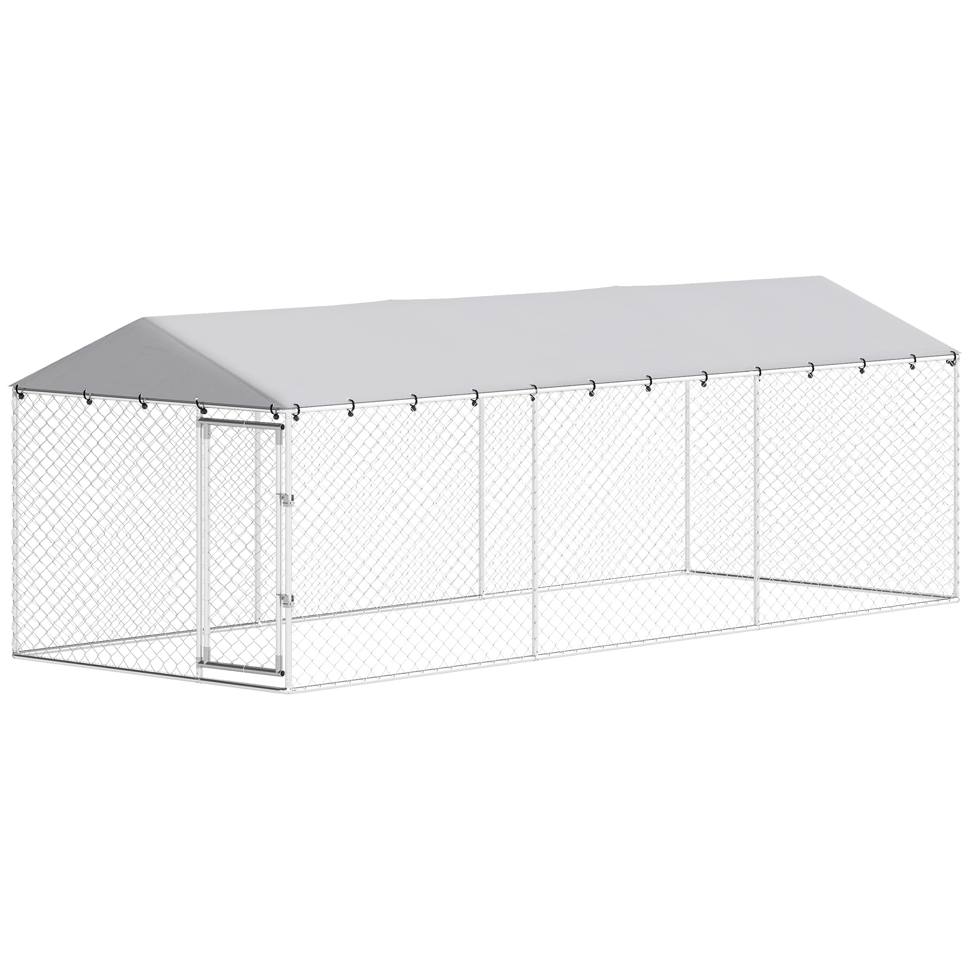 19.7' x 7.5' x 6.6' Dog Kennel Outdoor for Small Medium Large Dogs with Waterproof Cover, Silver