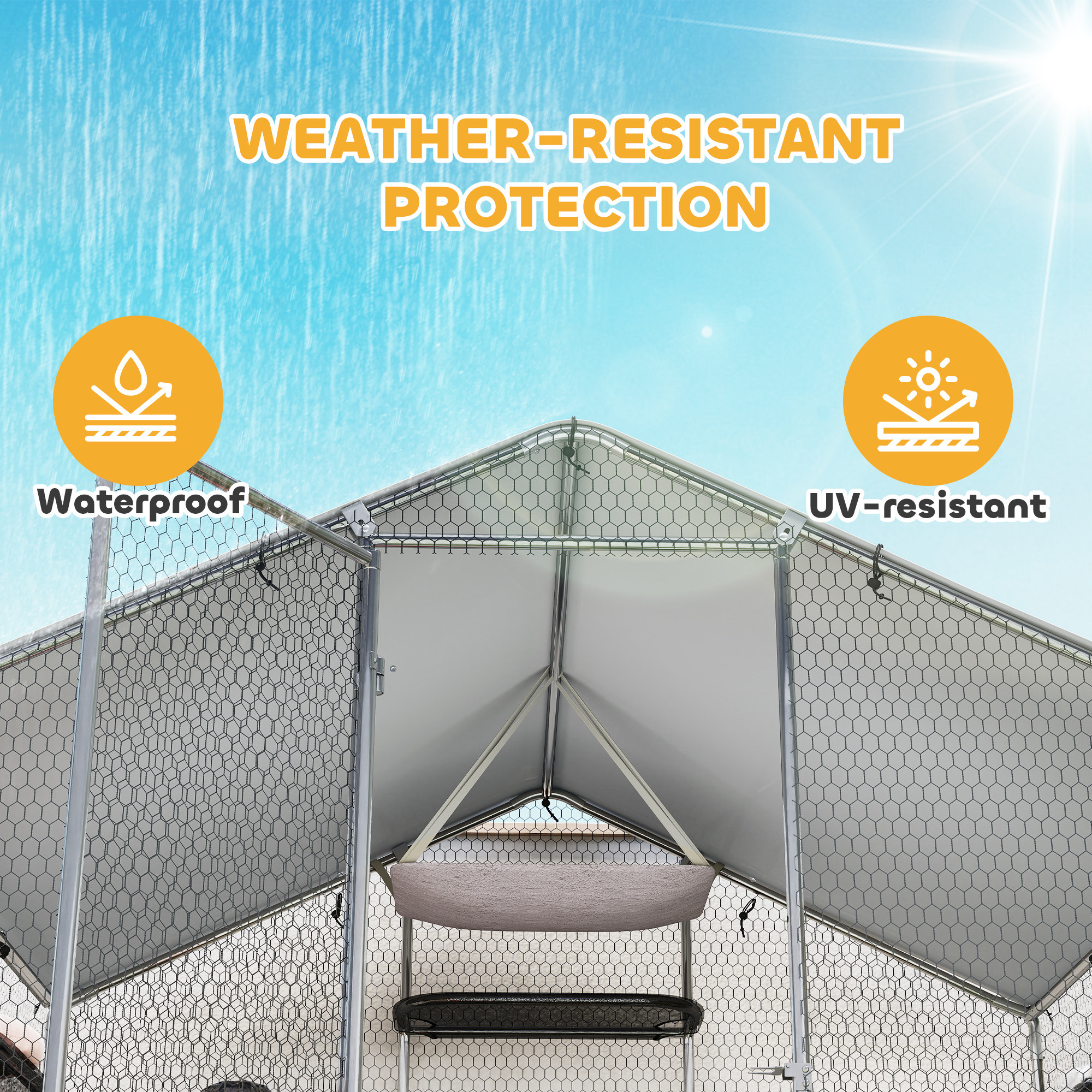 Large Catio Outdoor Cat Enclosure with Waterproof Cover, Walk-in Cat Patio w/ 5 Adjustable Platforms & Hammock 94.5" L