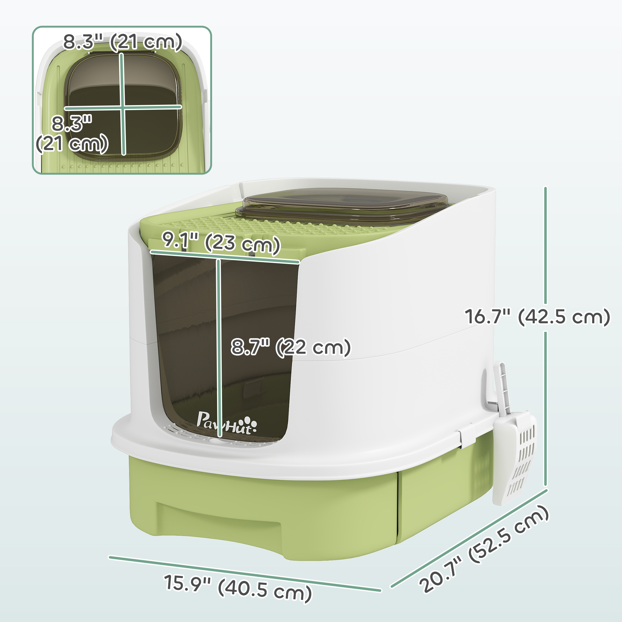Enclosed Cat Litter Box with Lid, Scoop, Top Entry, Deodorization Bags, Drawer Type Cat Litter Tray, Easy to Clean, Green