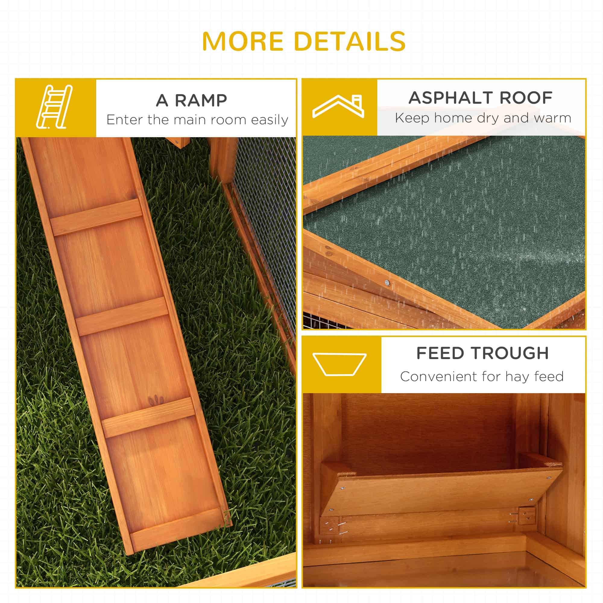 Wooden Rabbit Hutch Guinea Pig House with Removable Tray, Openable Roof, Trough, Run for Tortoises and Ferrets, Orange