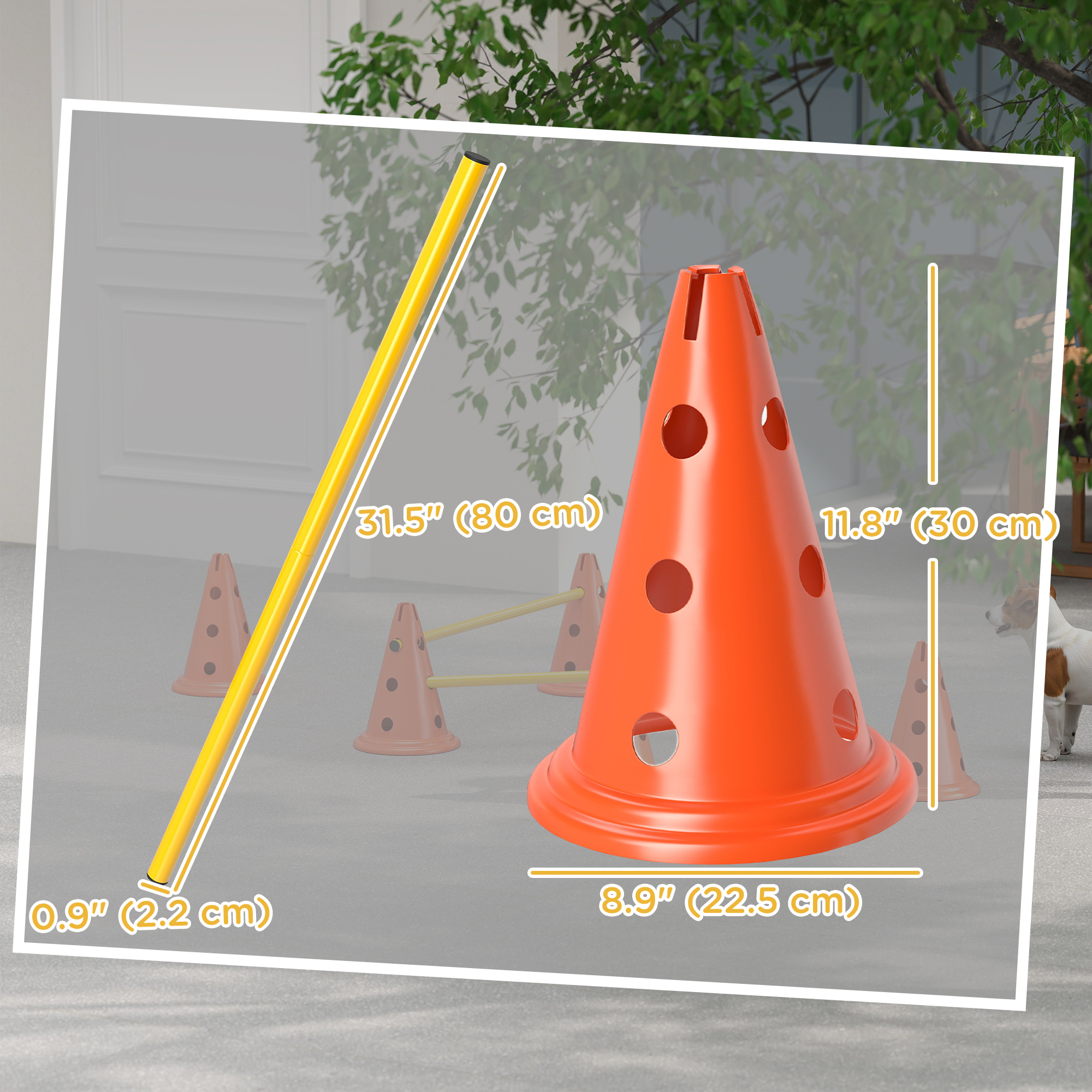 Dog Agility Hurdle Cone Set, Adjustable Obstacle Course Equipment with 6 Cones & 6 Poles, Carry Bag, Orange