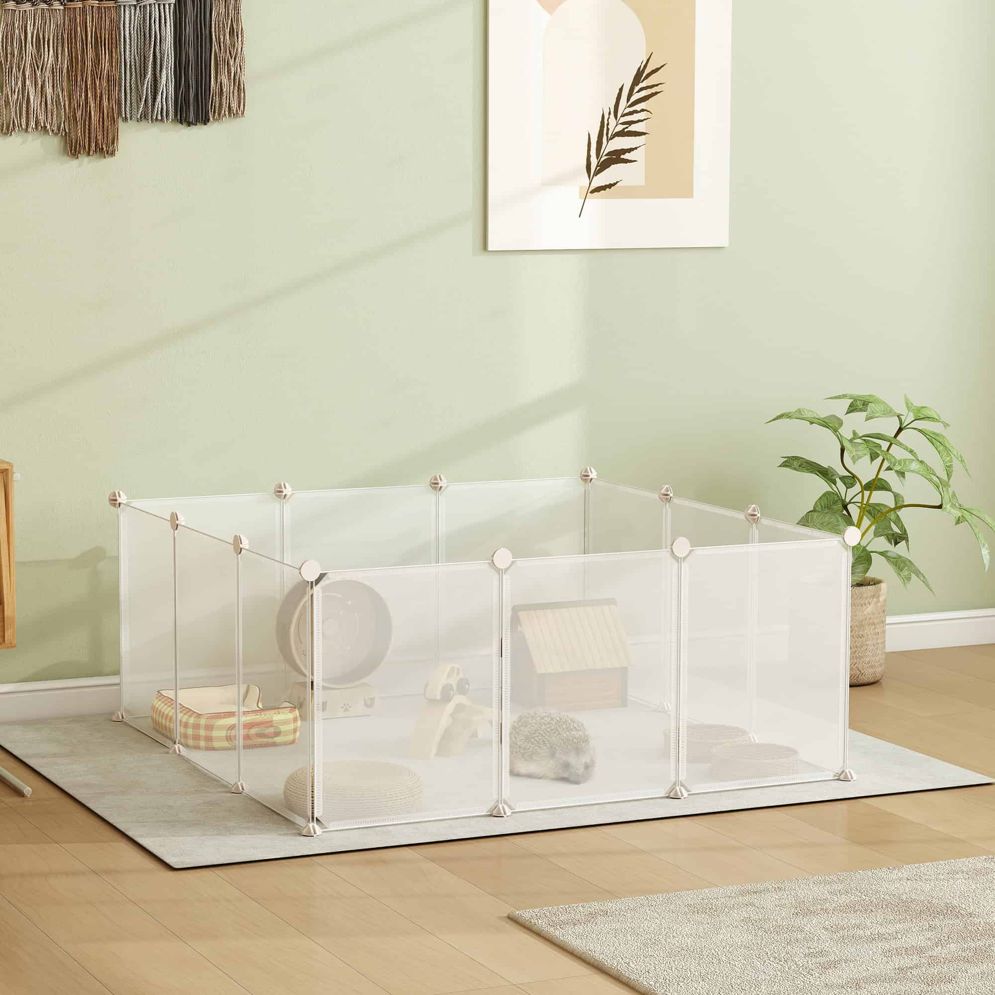 Small Animal Cage Plastic Chinchilla Cage 12 Panels for Guinea Pig, 18" x 14", White