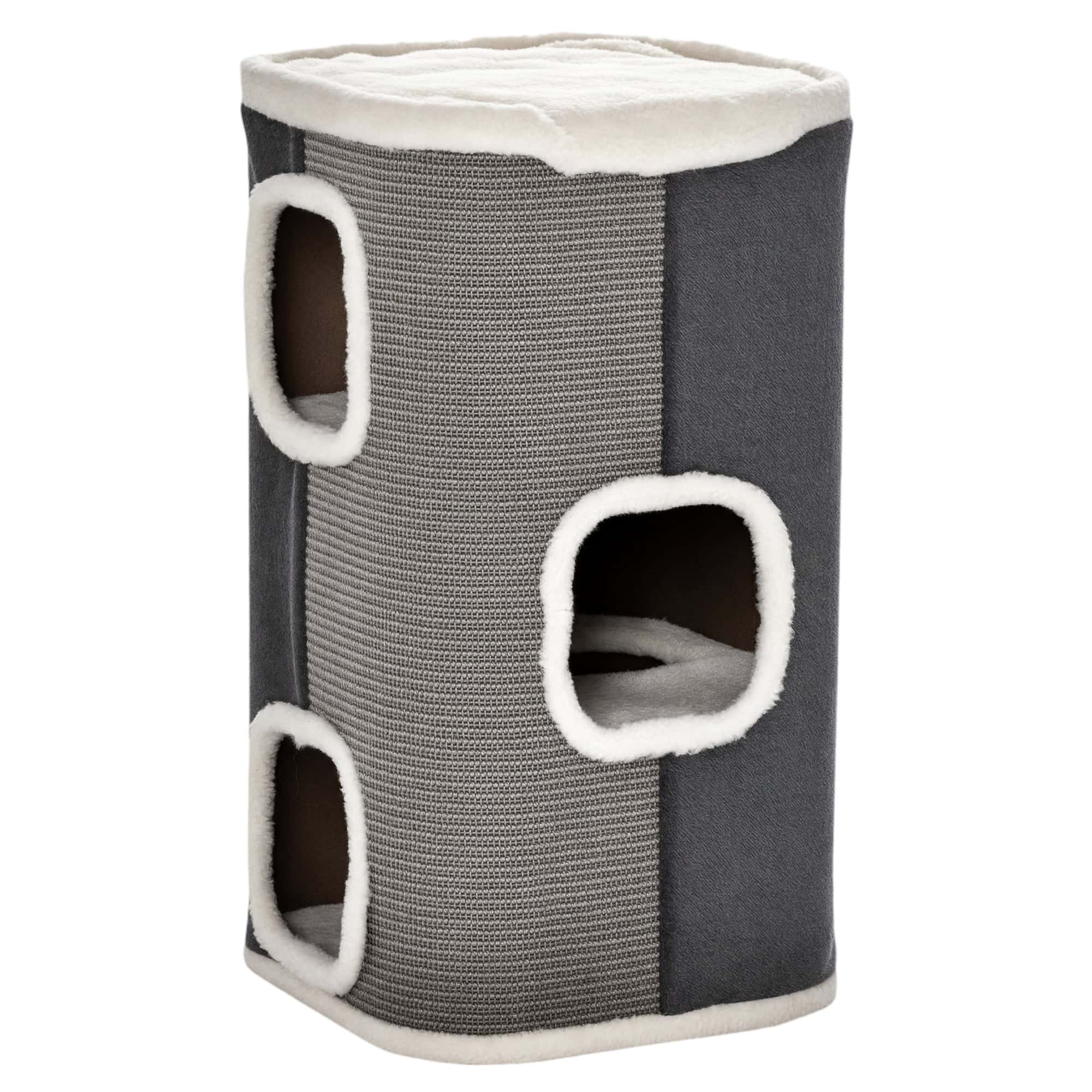 4-Story Cat House for Indoor, Cat Condo with Sisal Scratching Surface, Removable Cushion, 16" x 16" x 29", Grey