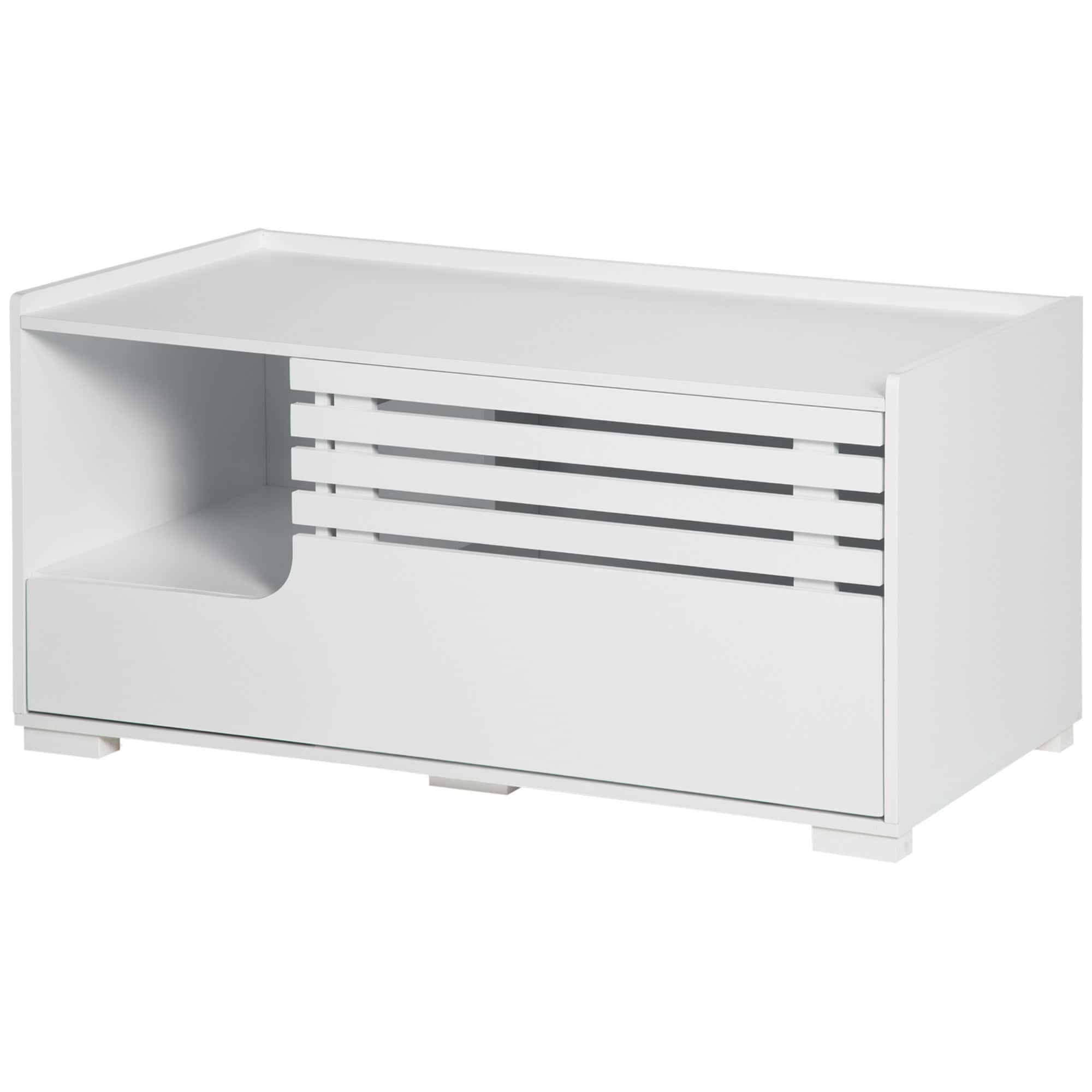 Hidden Cat Litter Box Furniture, Cat Litter Box Enclosure with Storage Compartments and Side Table Function, White