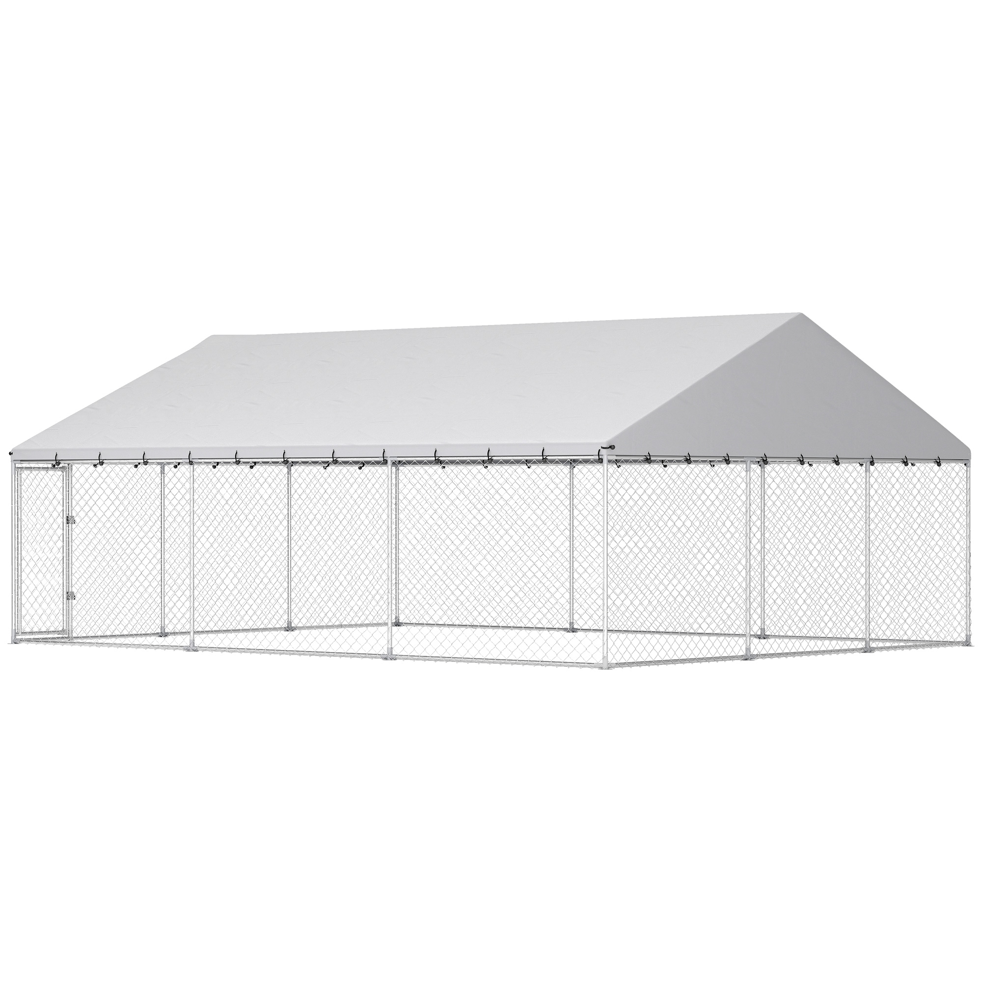 Galvanized Steel Outdoor Dog Kennel with Roof, Safety Locks, for Backyard, 19.7' x 14.8' x 7.9'