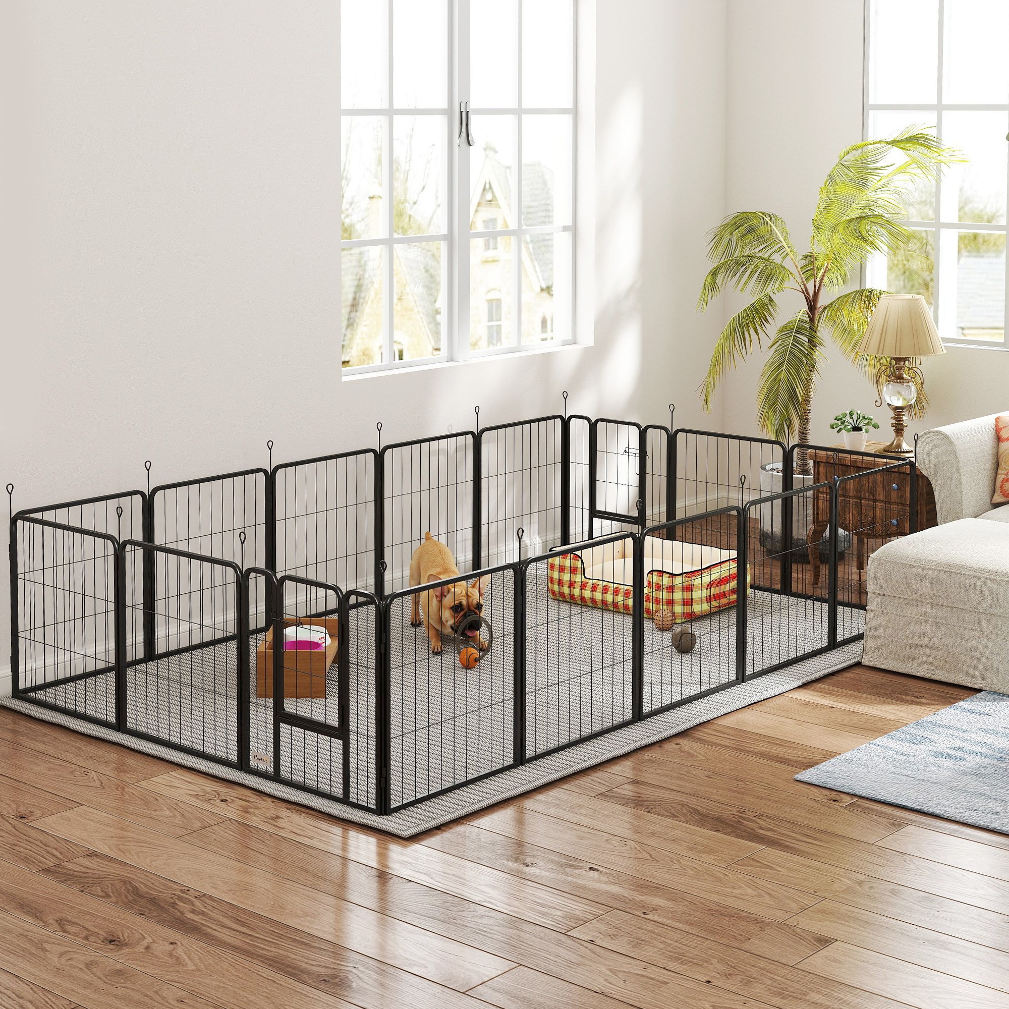 16 Panels Dog Playpen with Straps, Portable & DIY, for Small Dogs, for Yard, RV, Camping, Garden, 24" Height - Image 8