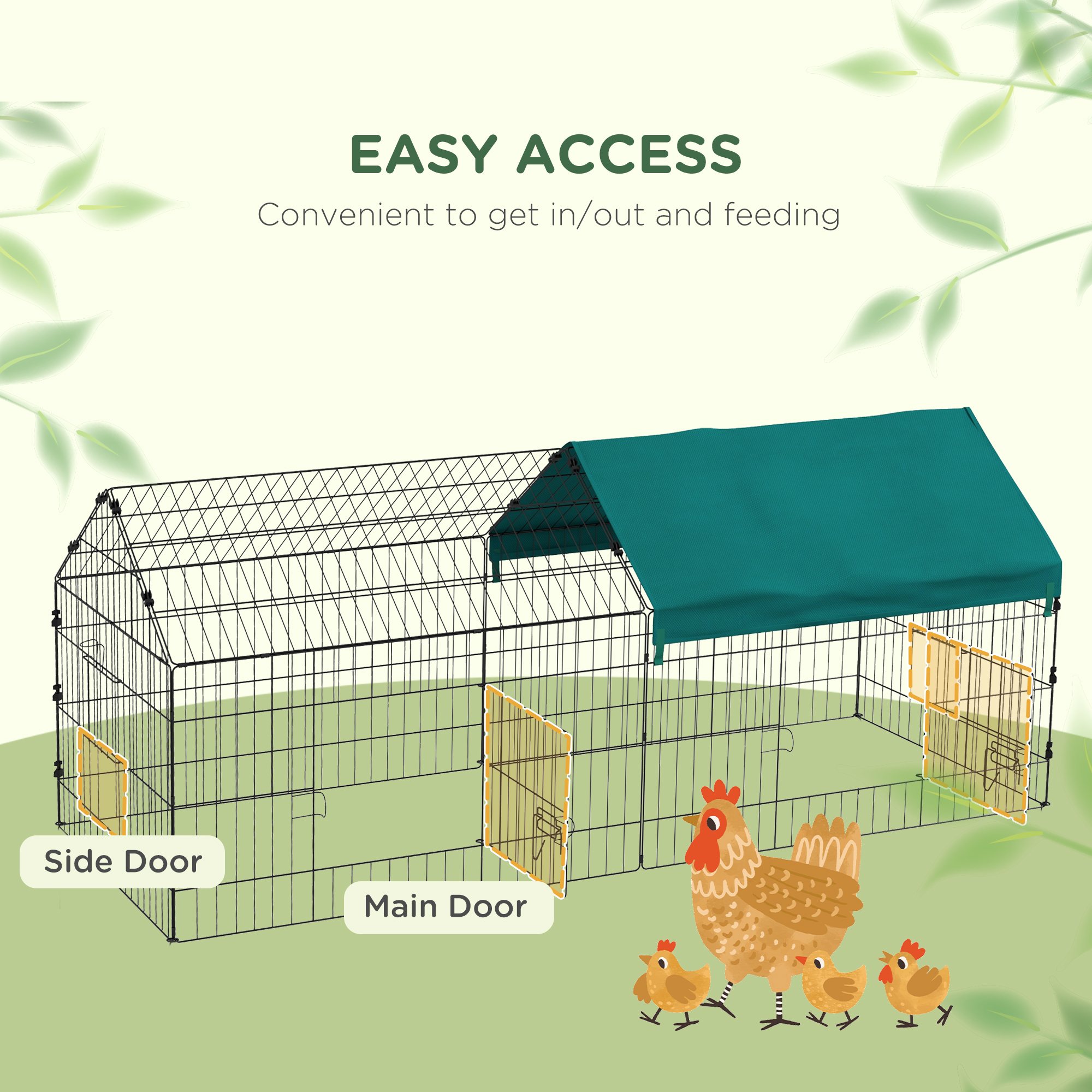 73" Small Animal Cage with Roof, Indoor/Outdoor Use, for Chicken, Rabbits, Chinchillas, Green - Image 6