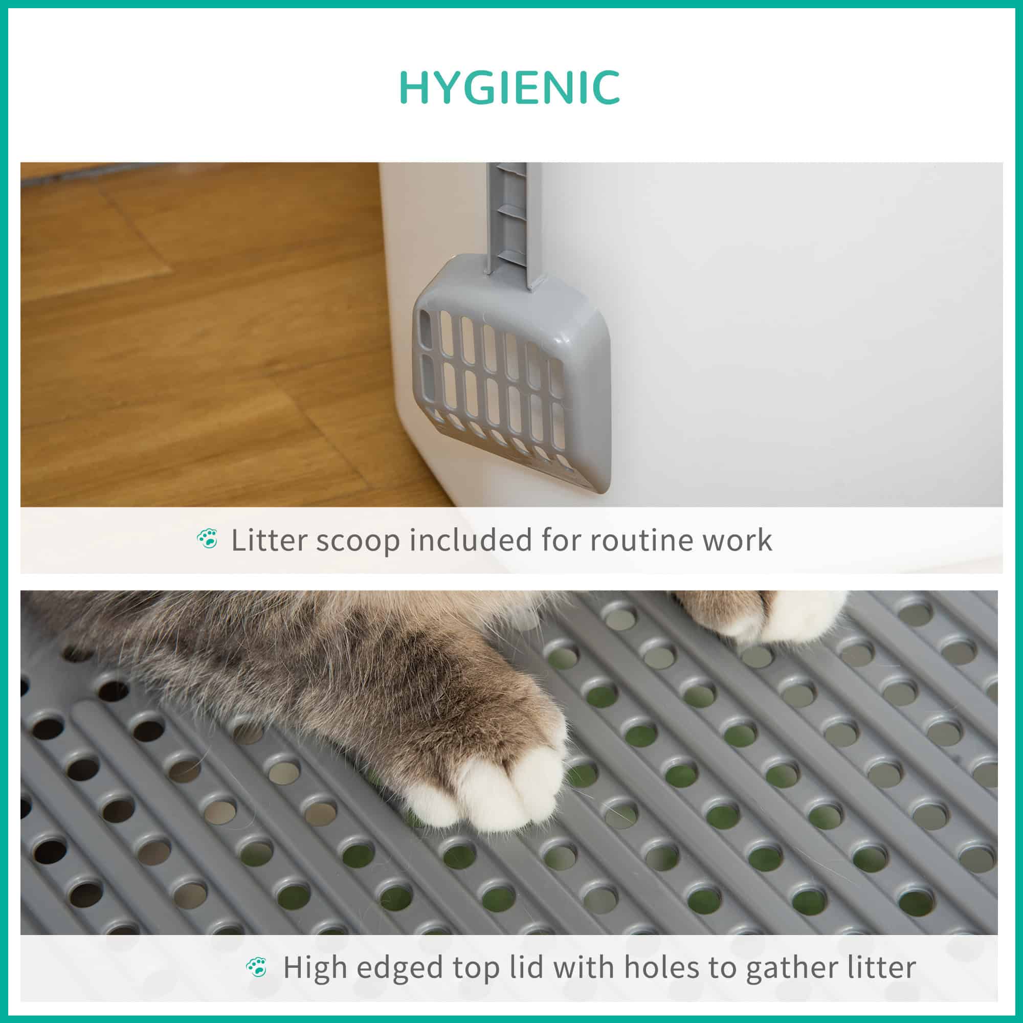 Enclosed Cat Litter Box, Easy Cleaning Kitty Litter Box with Front Entrance, Top Exit, Scoop, White - Image 4