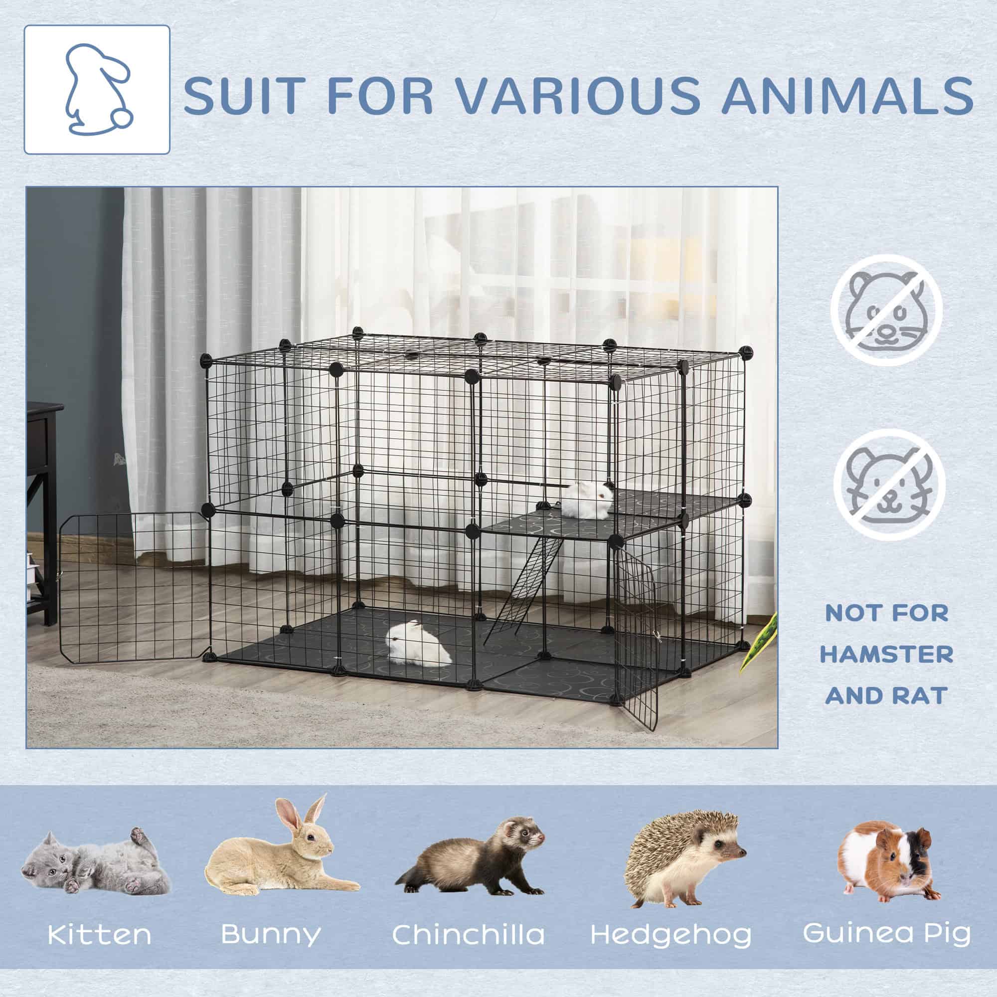 39 Pcs Small Animal Cage Bunny Hutch Portable Metal Wire with Ramps for Kitten Chinchilla, Black - Image 7