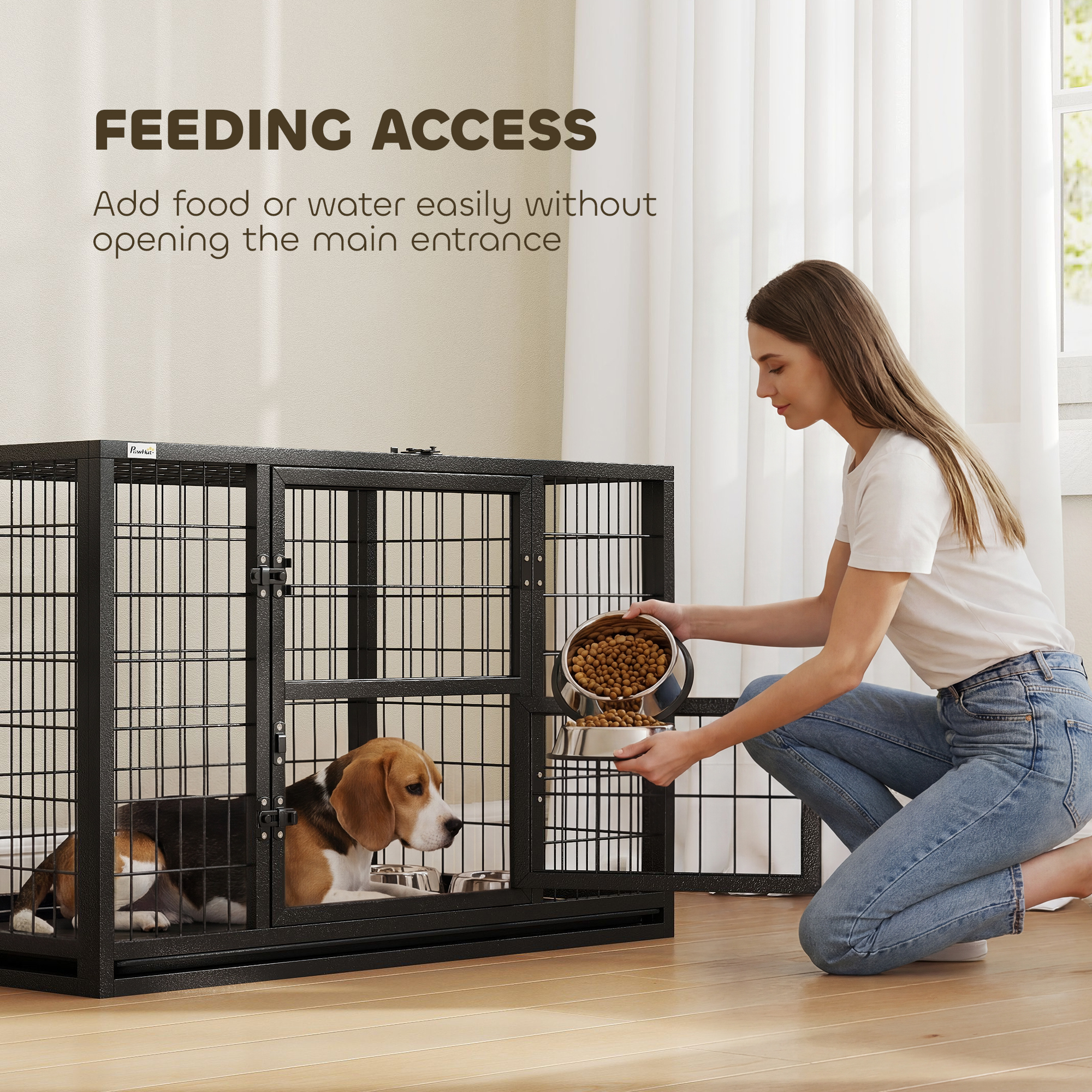 37 Inch Heavy Duty Dog Crate, Large Metal Dog Kennel with Removable Tray, 3 Doors and Secure Lock