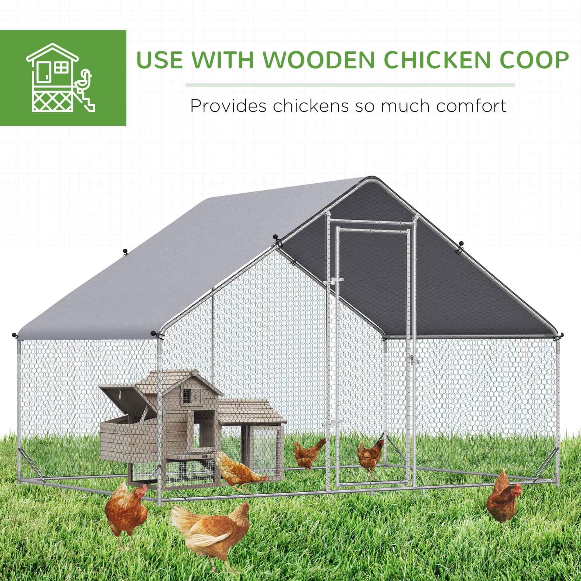 9.8' x 6.6' x 6.6' Chicken Coop Cage, Outdoor Chicken Run w/Cover & Lockable Door