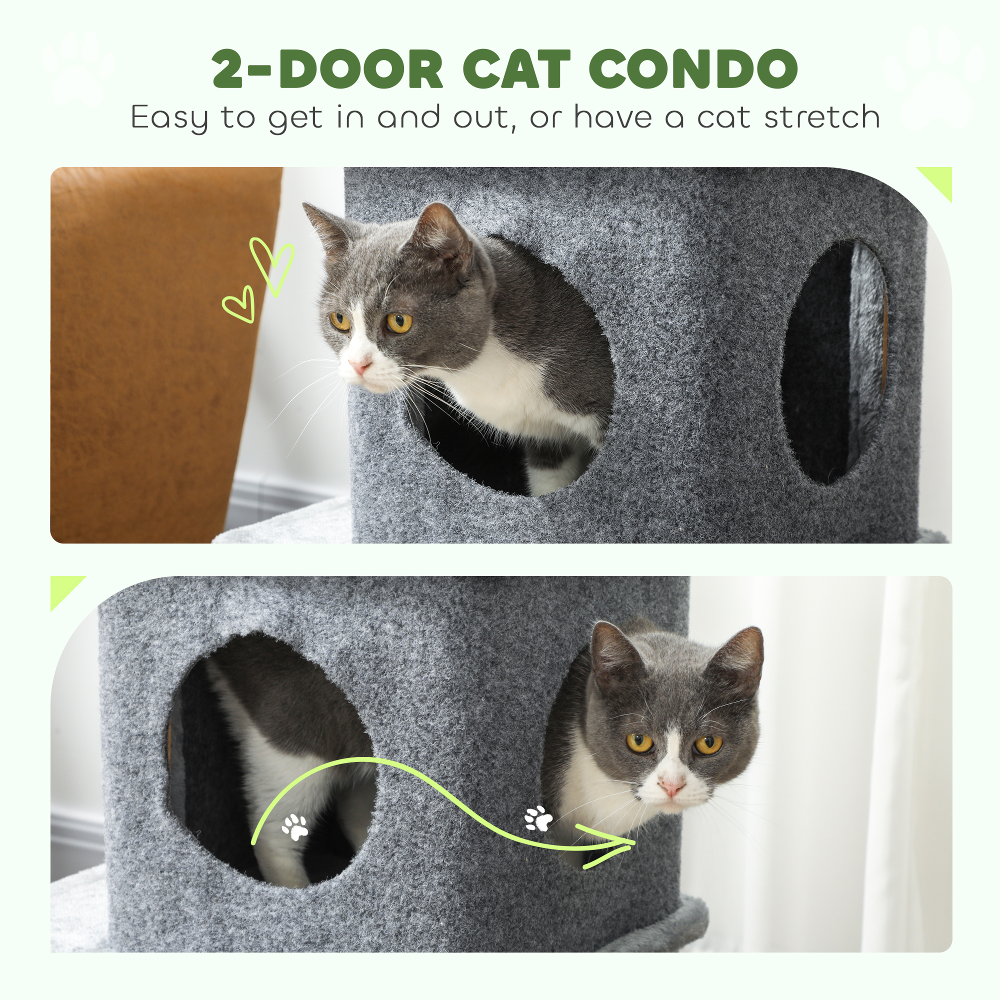 31.5" Cat Tree, Multi-Level Cat Tower with 2 Condos and Soft Plush Perches for 1-2 Cats, Grey