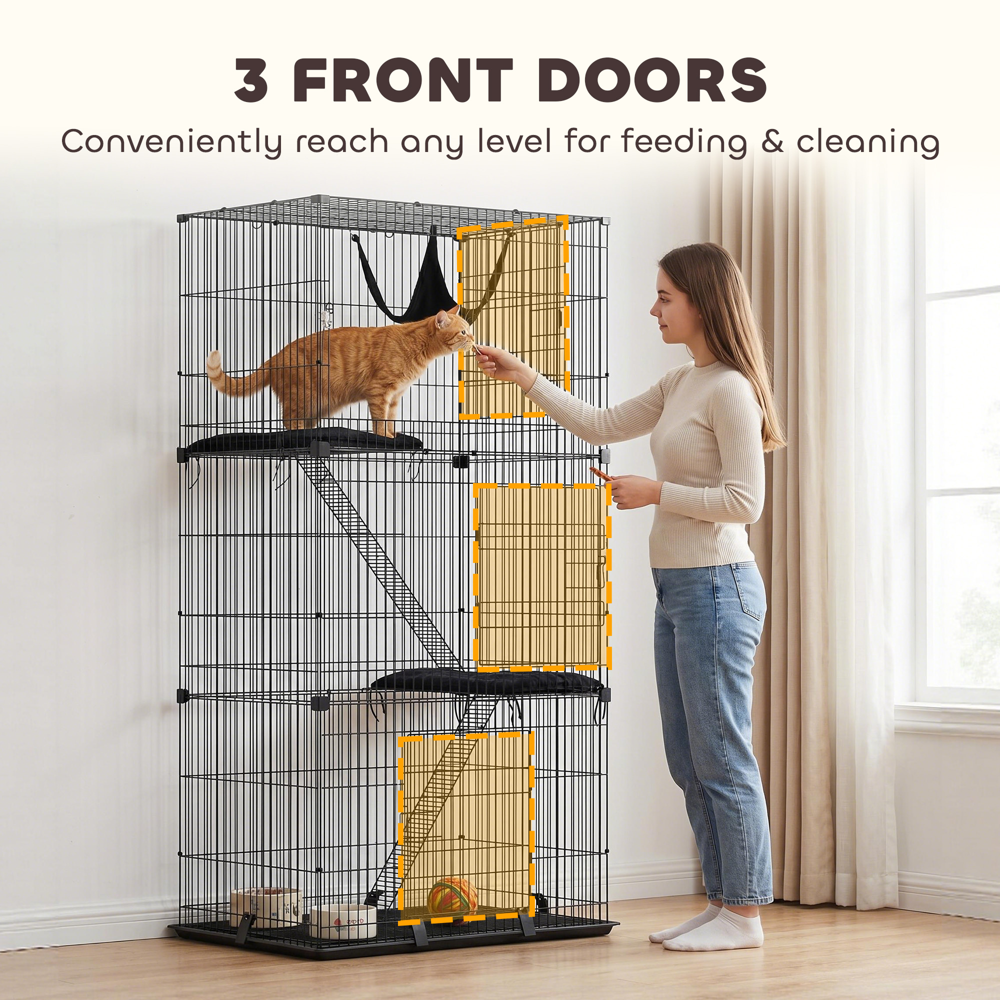 3-Tier Cat Cage Indoor, Detachable Metal Wire Kennel withwith Hammock, Platform, Tray and Cushion for 1-2 Kittens