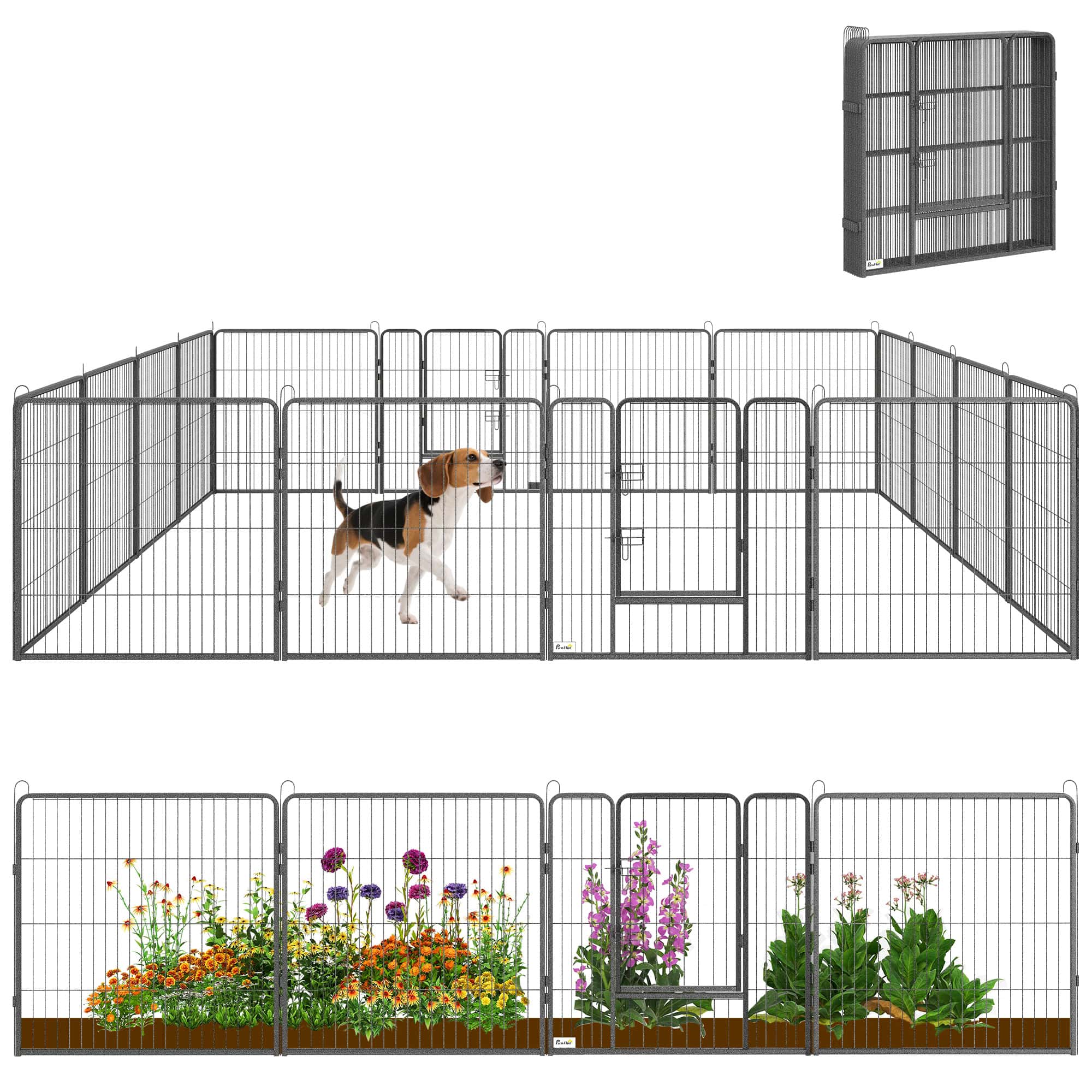 Heavy Duty Pet Playpen, 16 Panels Steel Dog Fence Puppy Exercise Pen with 2 Doors Locking Latch, 31.5" Height