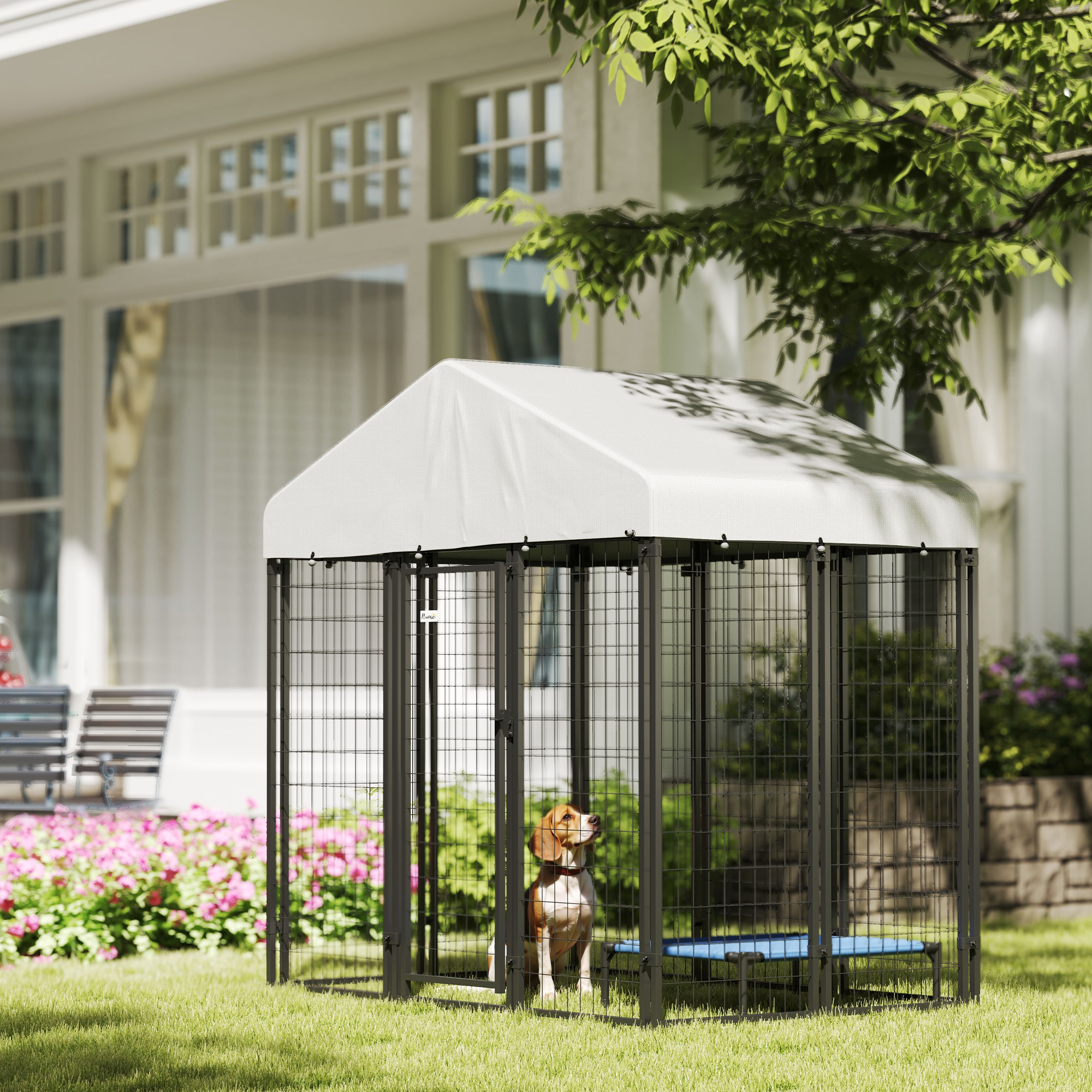 Outdoor Dog Kennel with Waterproof UV-Resistant Cover, 6 x 4 x 6 ft