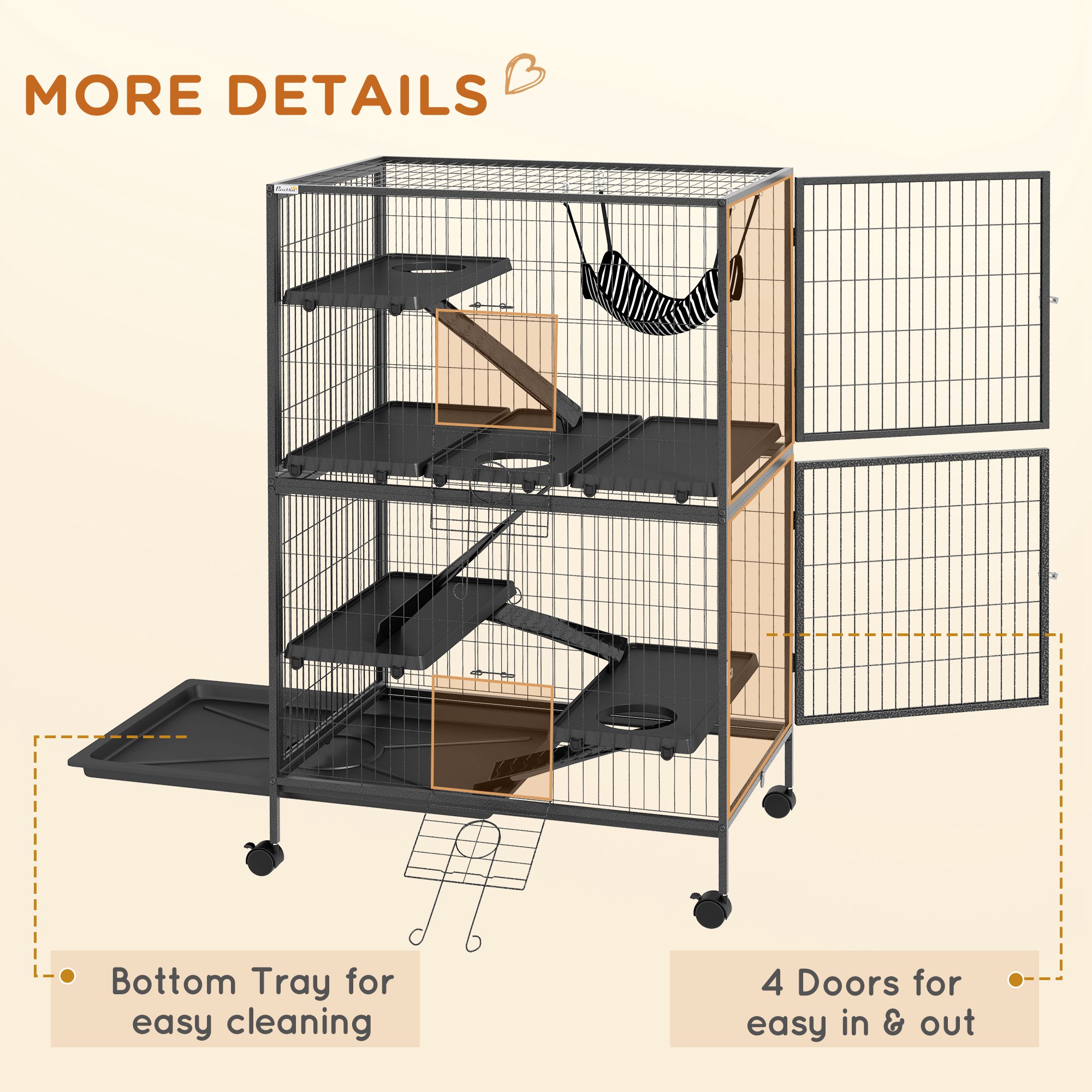 5-Tier Rolling Small Animal Cage, Deluxe Guinea Pig Cage, Ferret Cage for Mink Chinchilla Kitten Rabbit, Grey